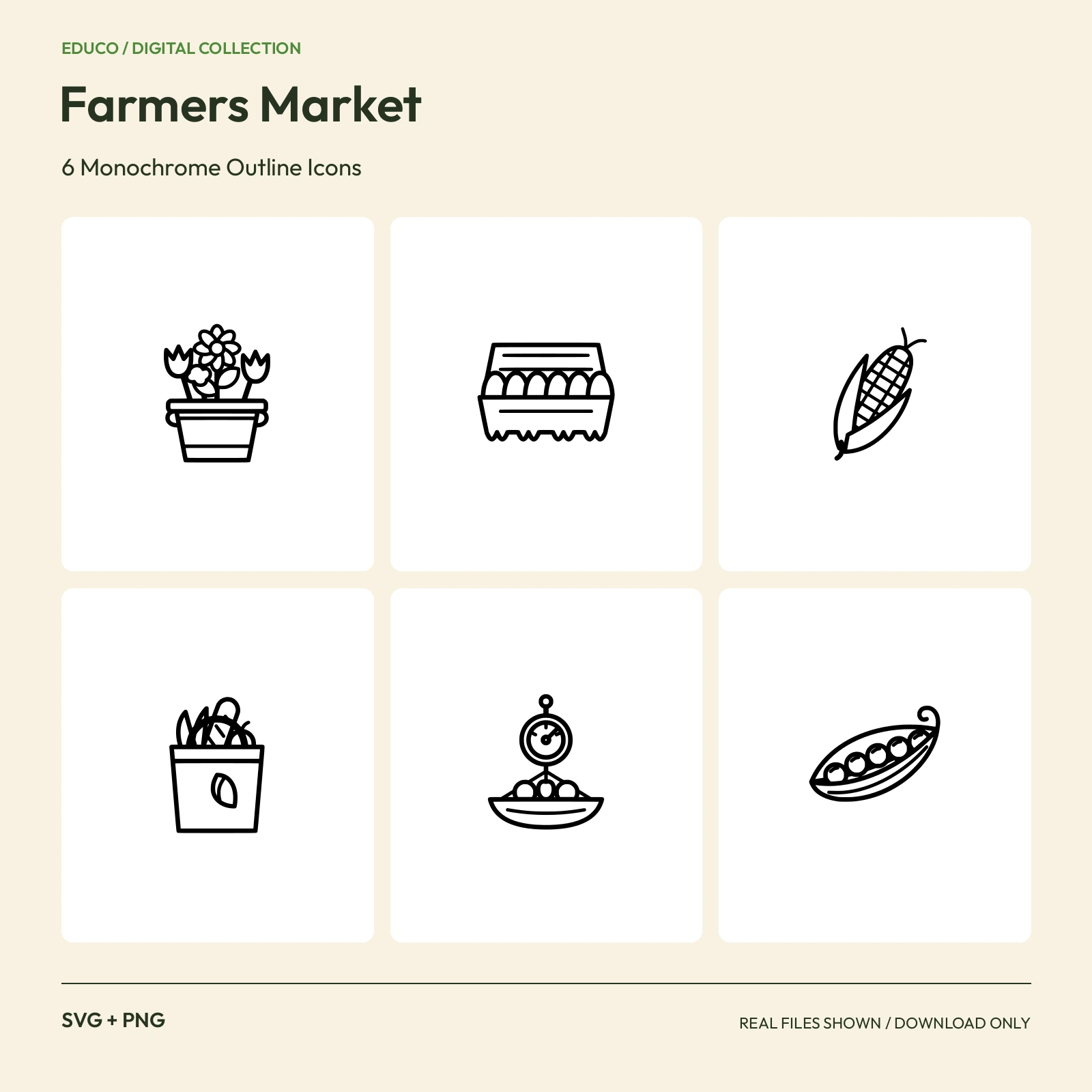 Farmers Market - 6 Monochrome Outline Icons preview