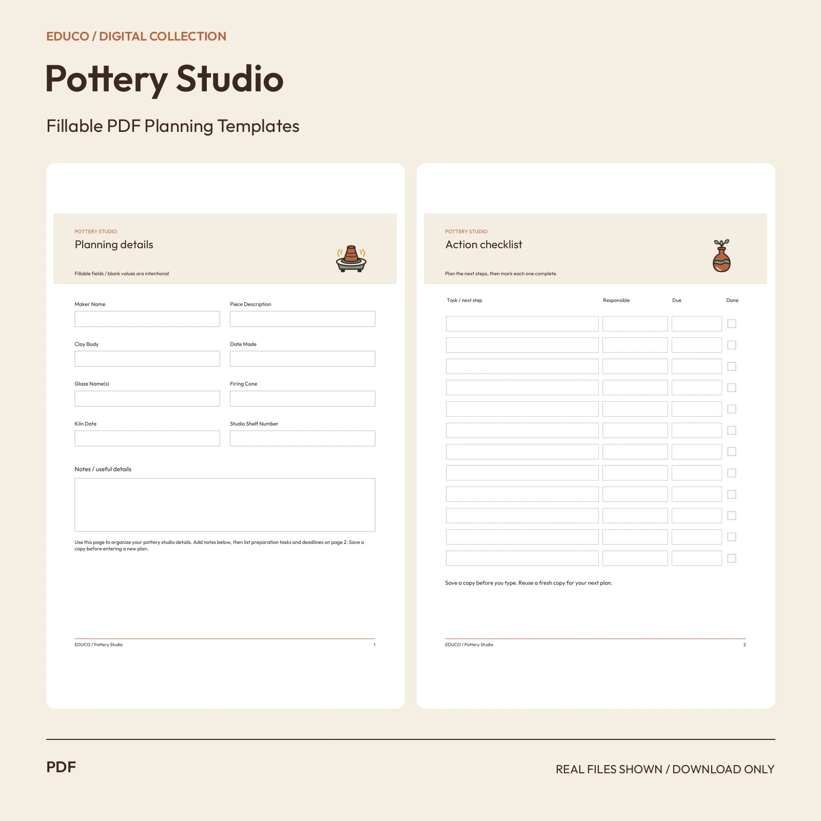 Pottery Studio - Fillable PDF Planning Templates preview