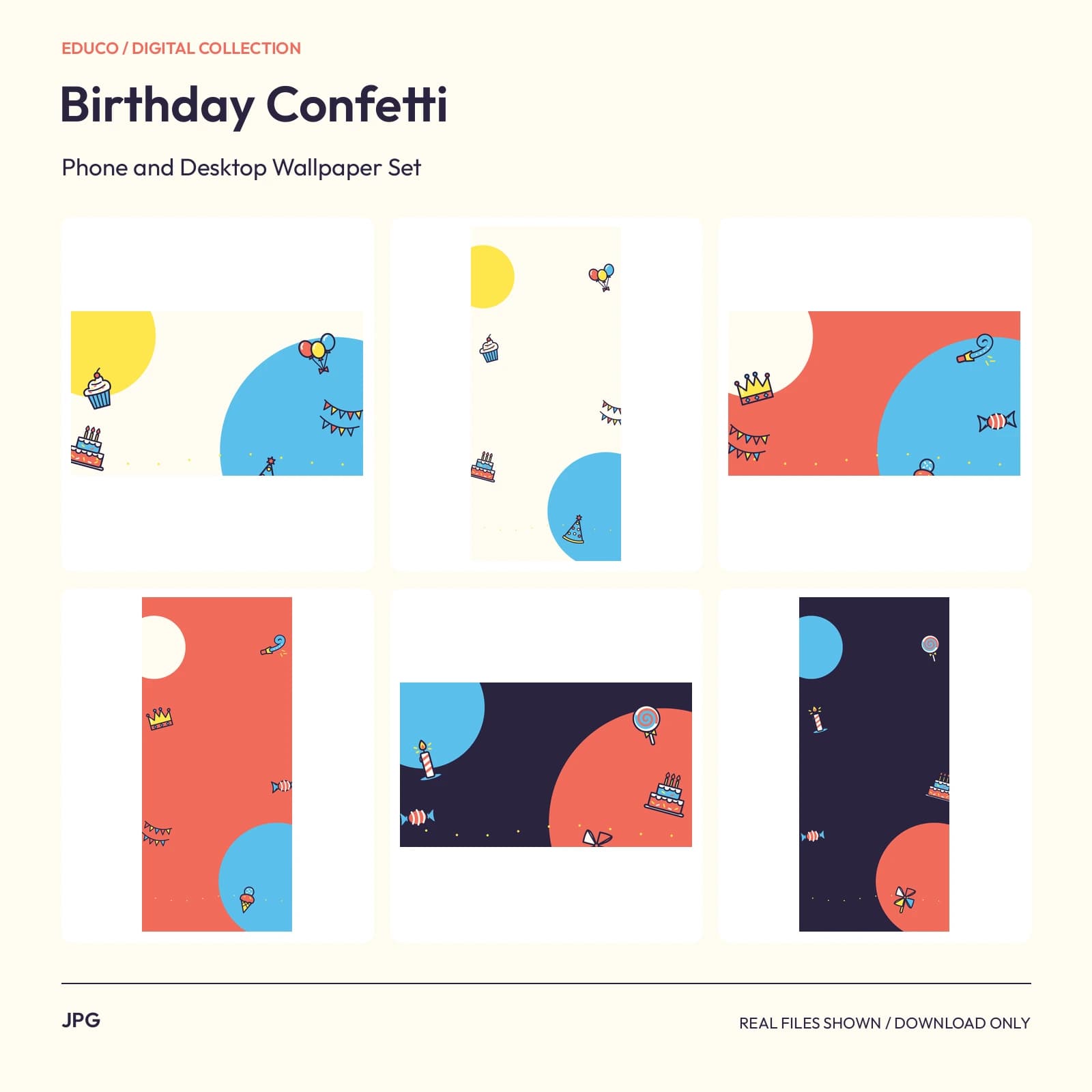 Birthday Confetti - Phone and Desktop Wallpaper Set preview