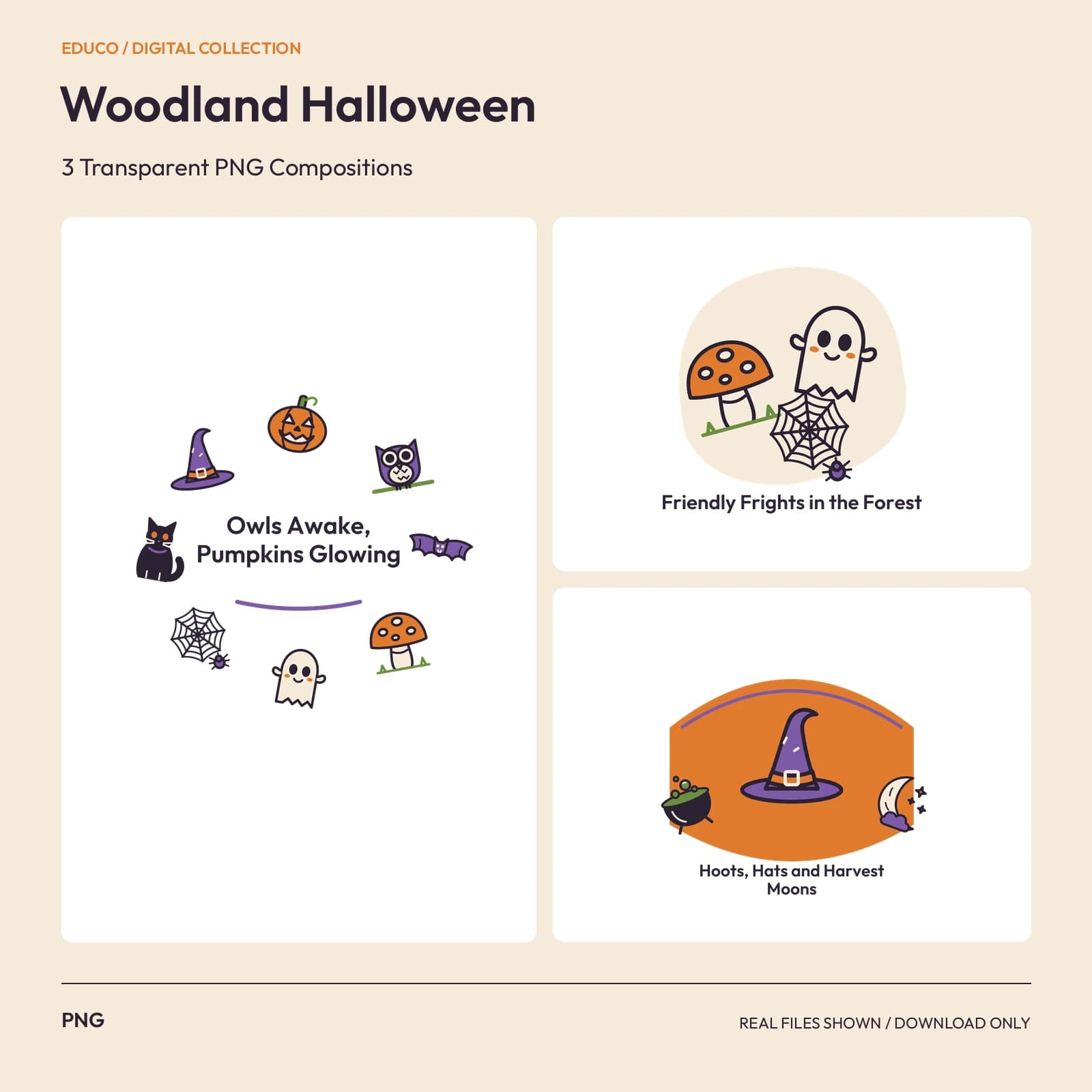 Woodland Halloween - 3 Transparent PNG Compositions preview