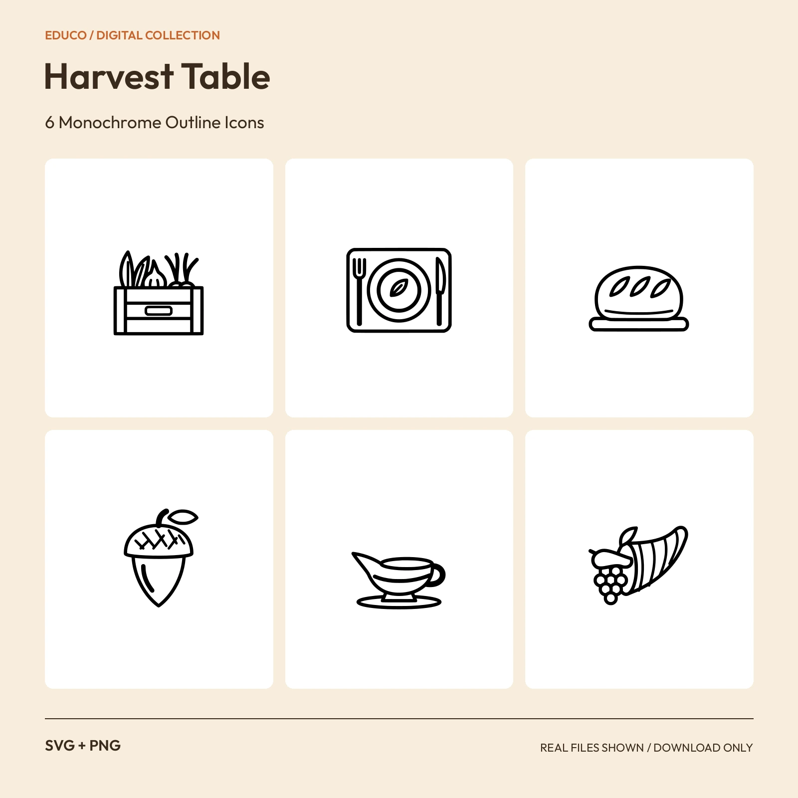 Harvest Table - 6 Monochrome Outline Icons preview
