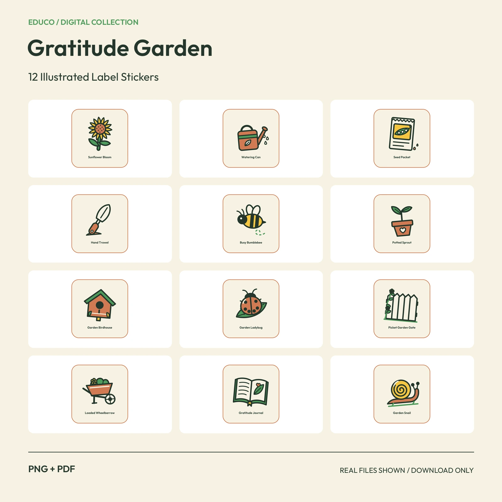 Gratitude Garden - 12 Illustrated Label Stickers preview