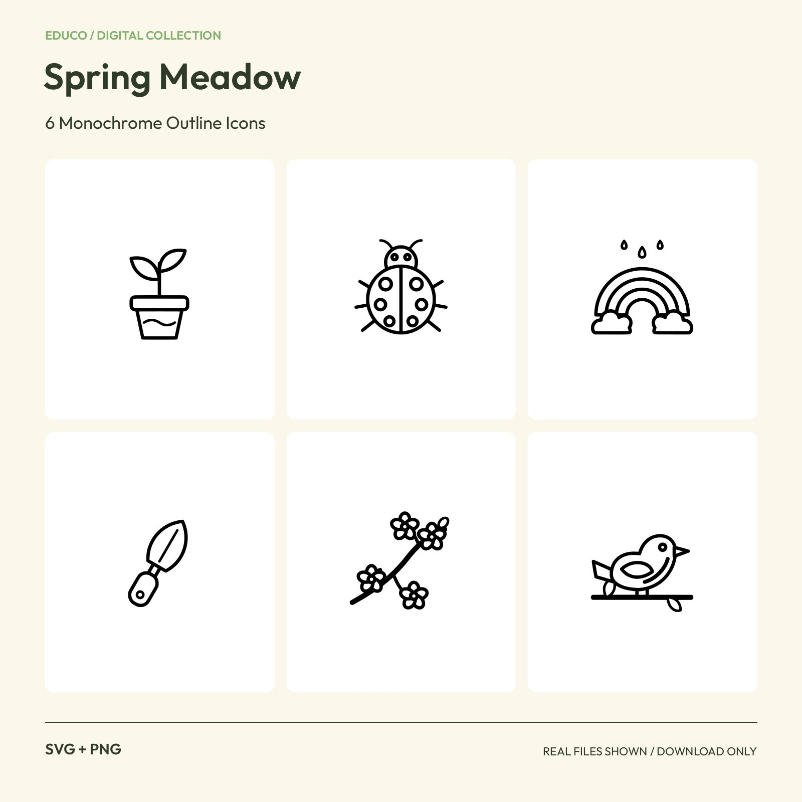 Spring Meadow - 6 Monochrome Outline Icons preview