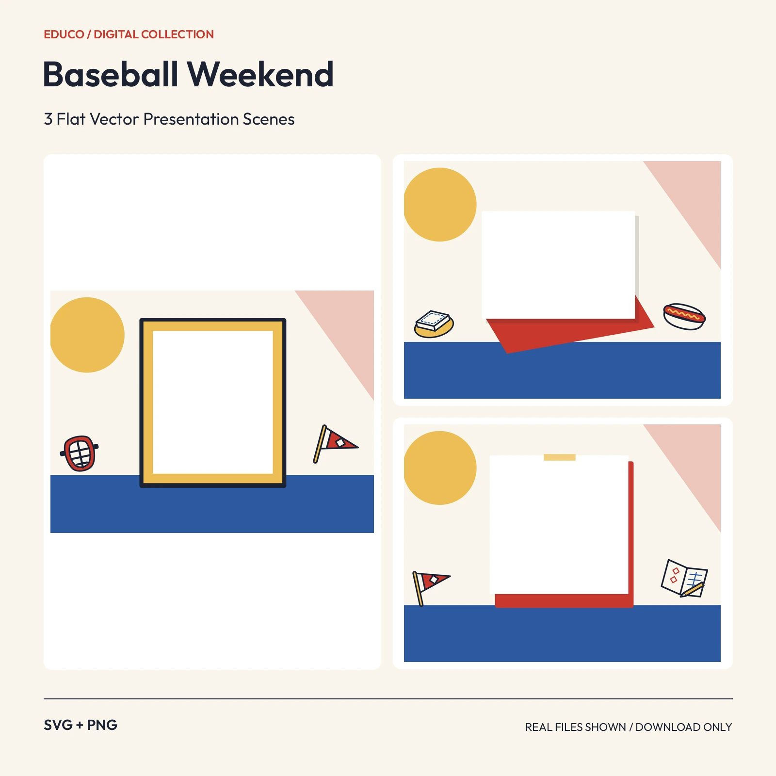 Baseball Weekend - 3 Flat Vector Presentation Scenes preview