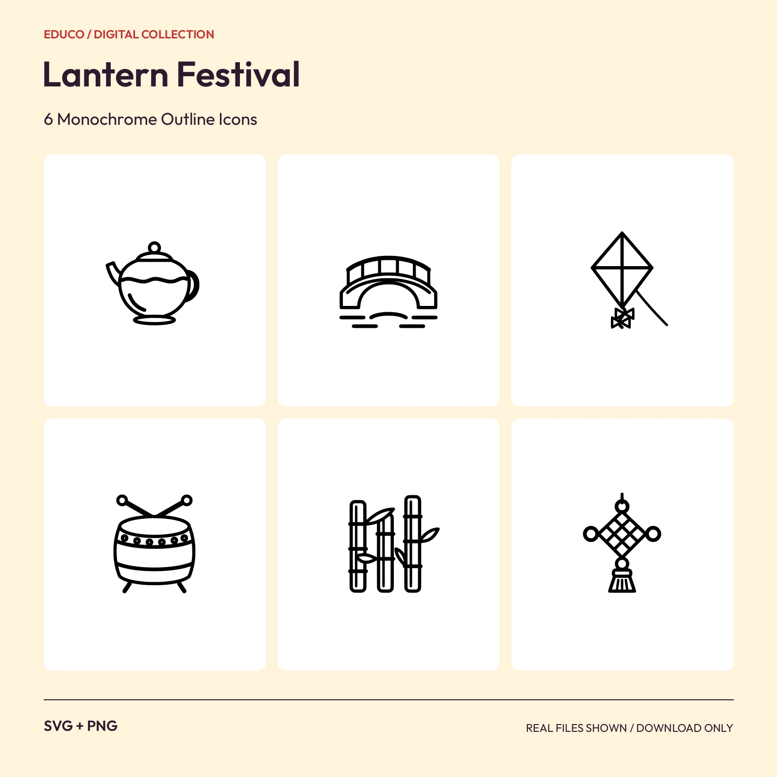 Lantern Festival - 6 Monochrome Outline Icons preview