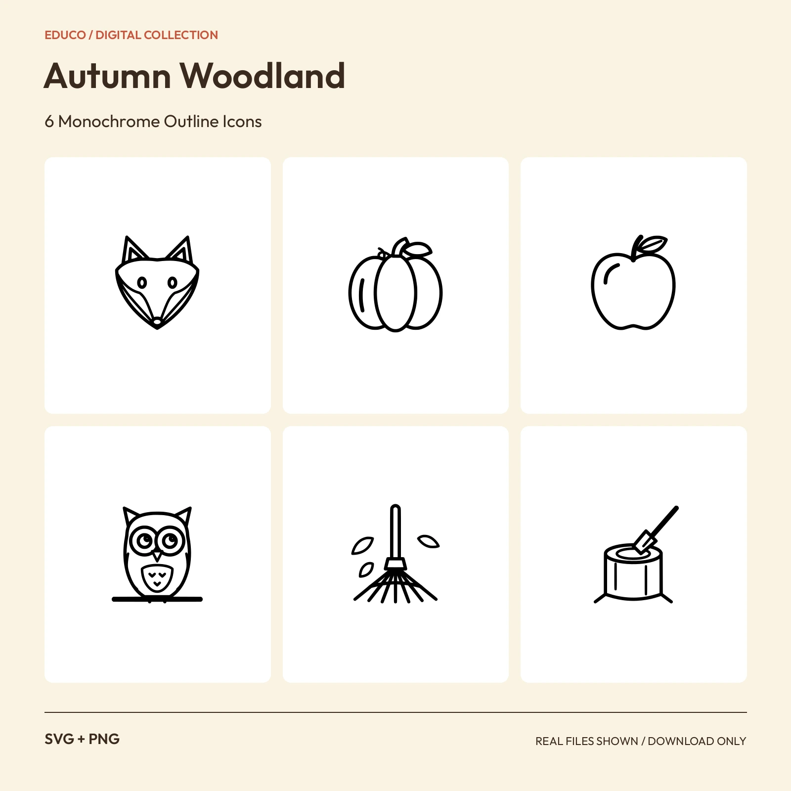 Autumn Woodland - 6 Monochrome Outline Icons preview