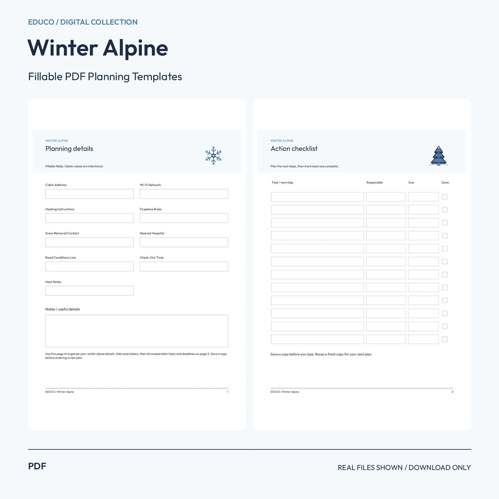 Winter Alpine - Fillable PDF Planning Templates preview