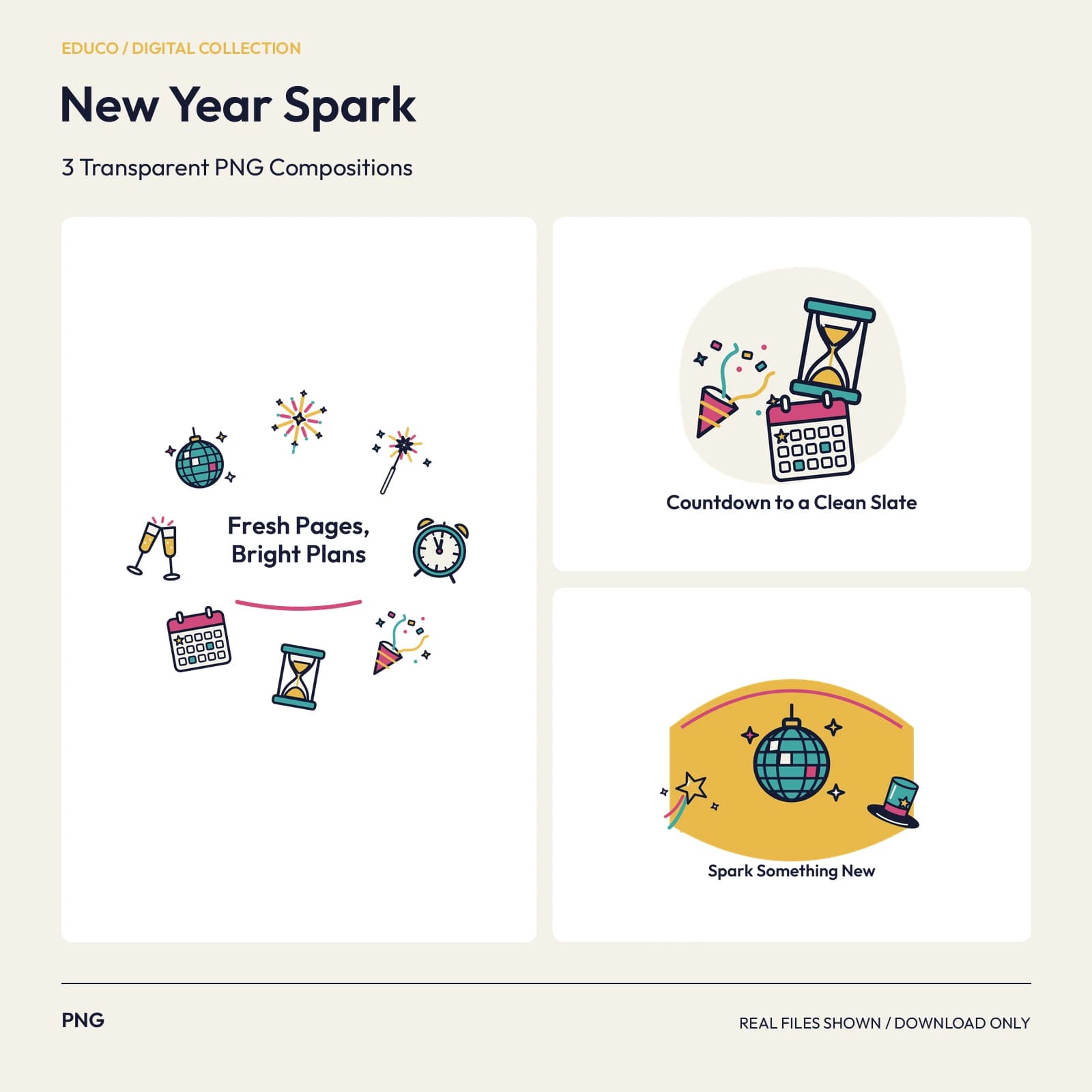 New Year Spark - 3 Transparent PNG Compositions preview