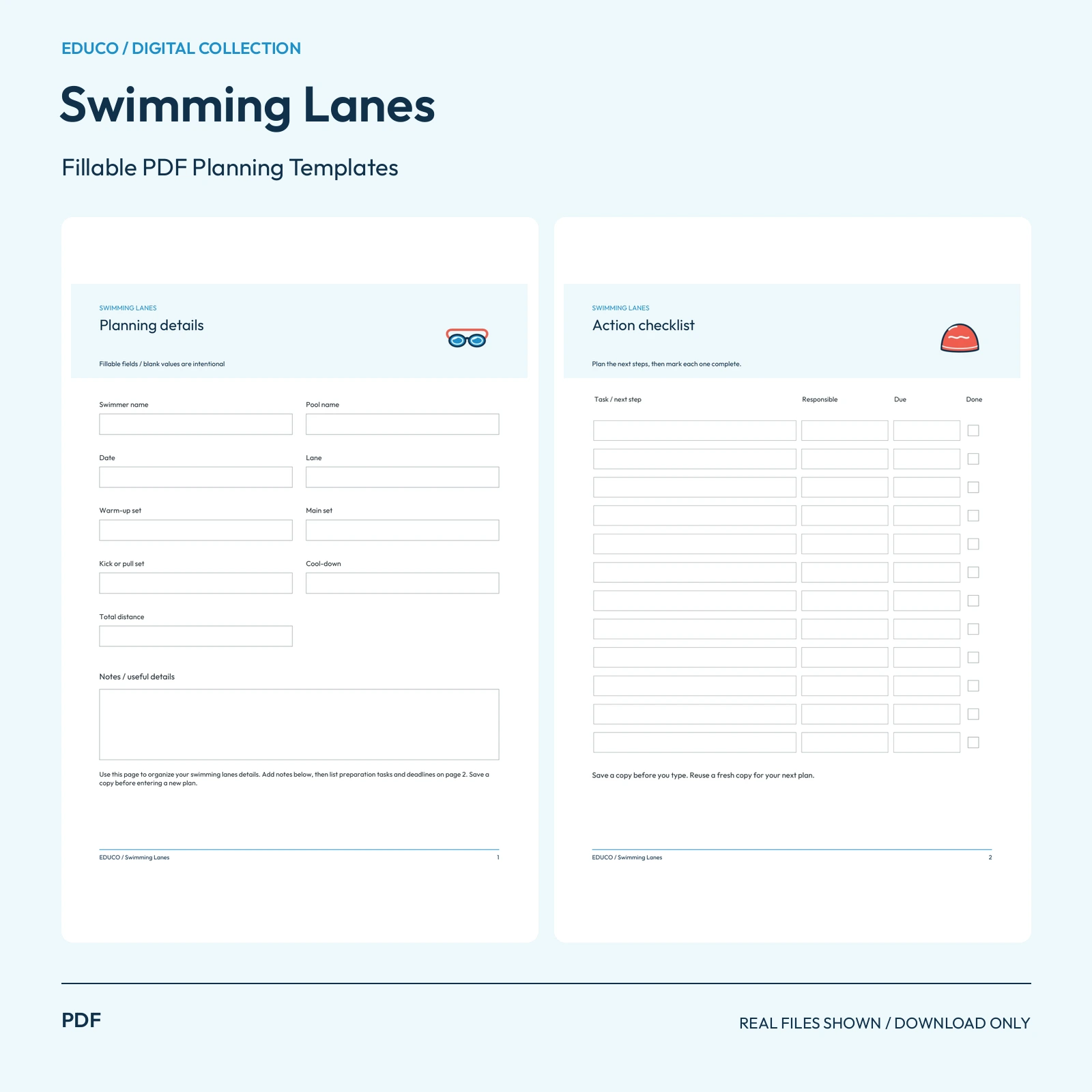 Swimming Lanes - Fillable PDF Planning Templates preview