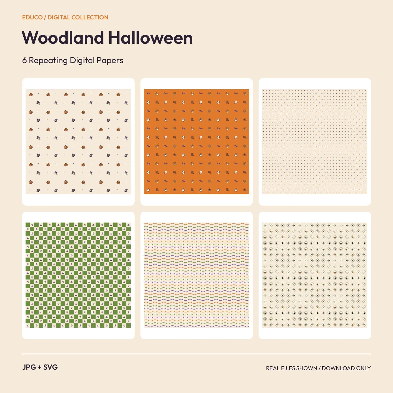 Woodland Halloween - 6 Repeating Digital Papers preview