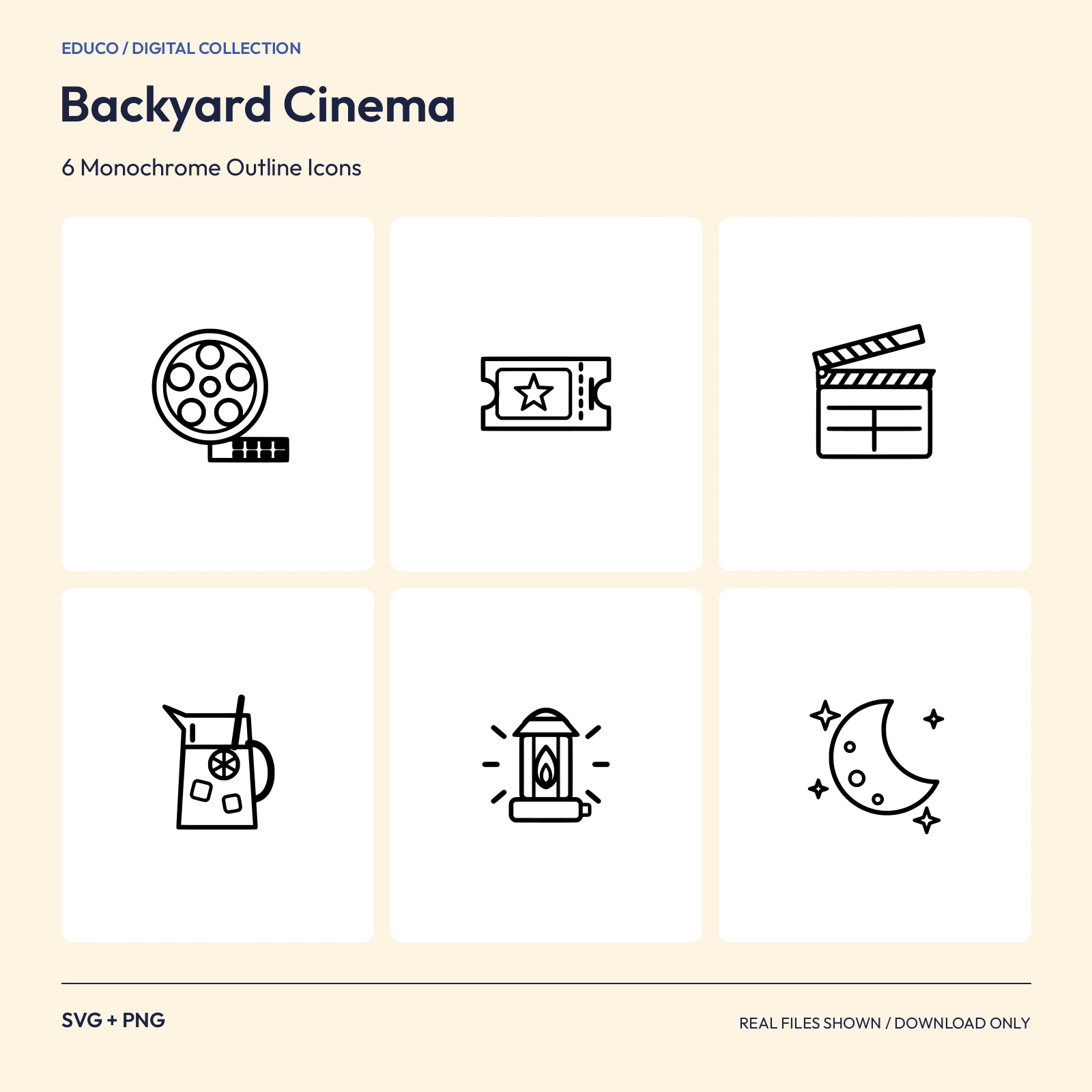 Backyard Cinema - 6 Monochrome Outline Icons preview