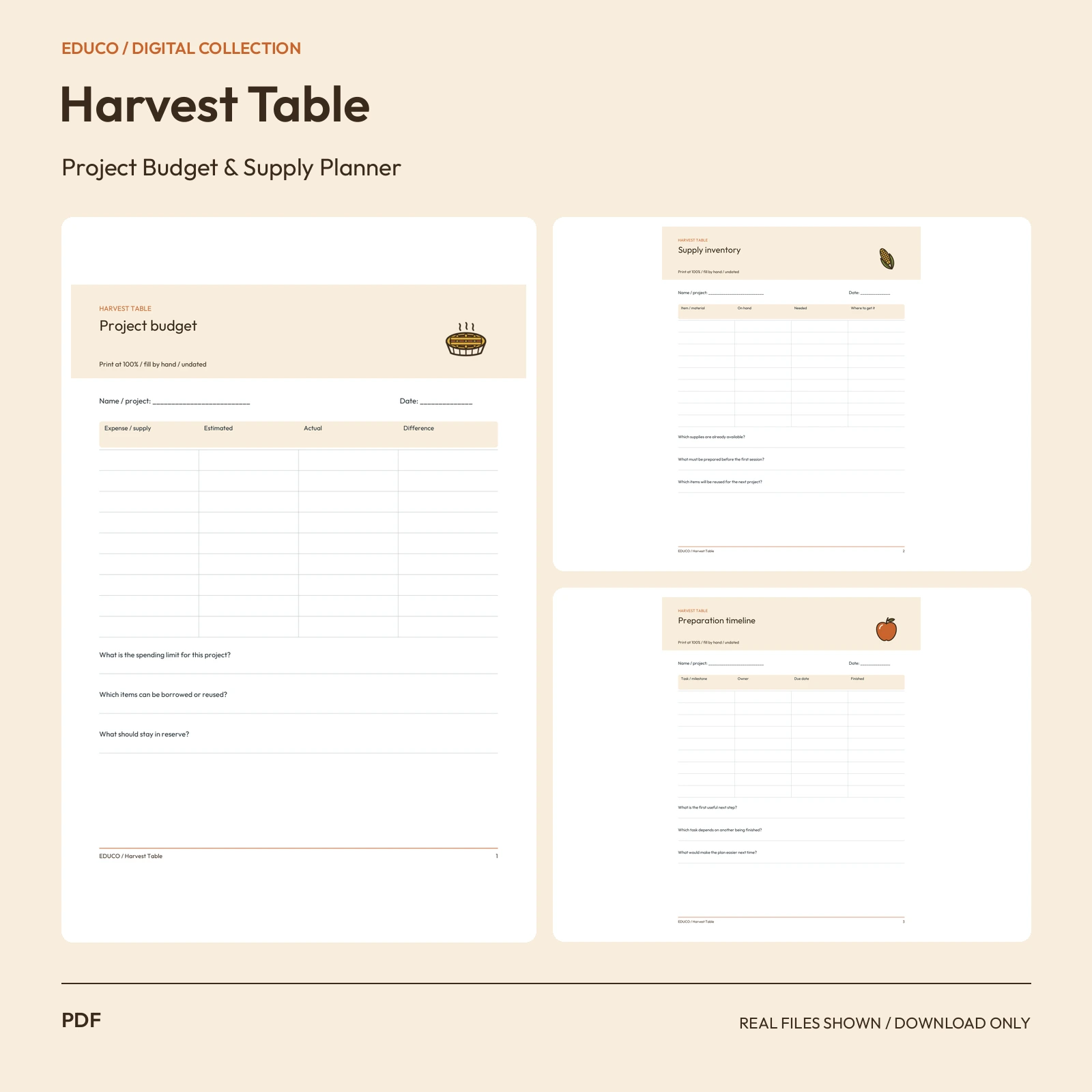 Harvest Table - Project Budget and Supply Planner preview