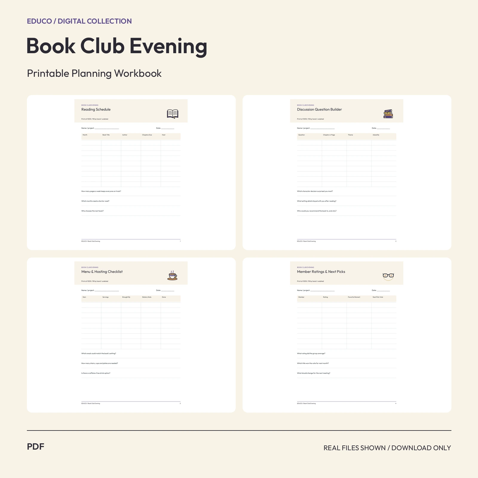 Book Club Evening - Book Club Evening Host Planner preview