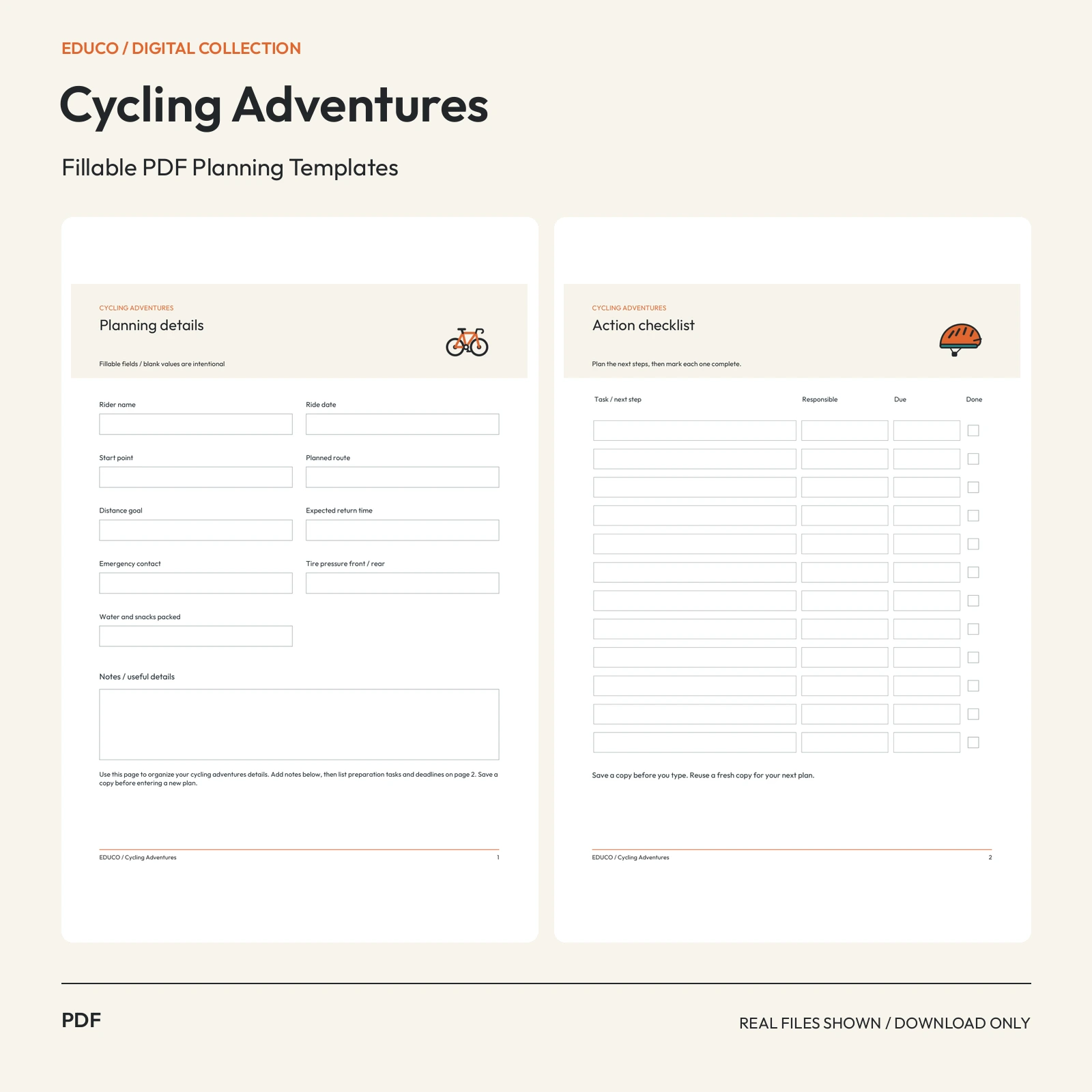 Cycling Adventures - Fillable PDF Planning Templates preview