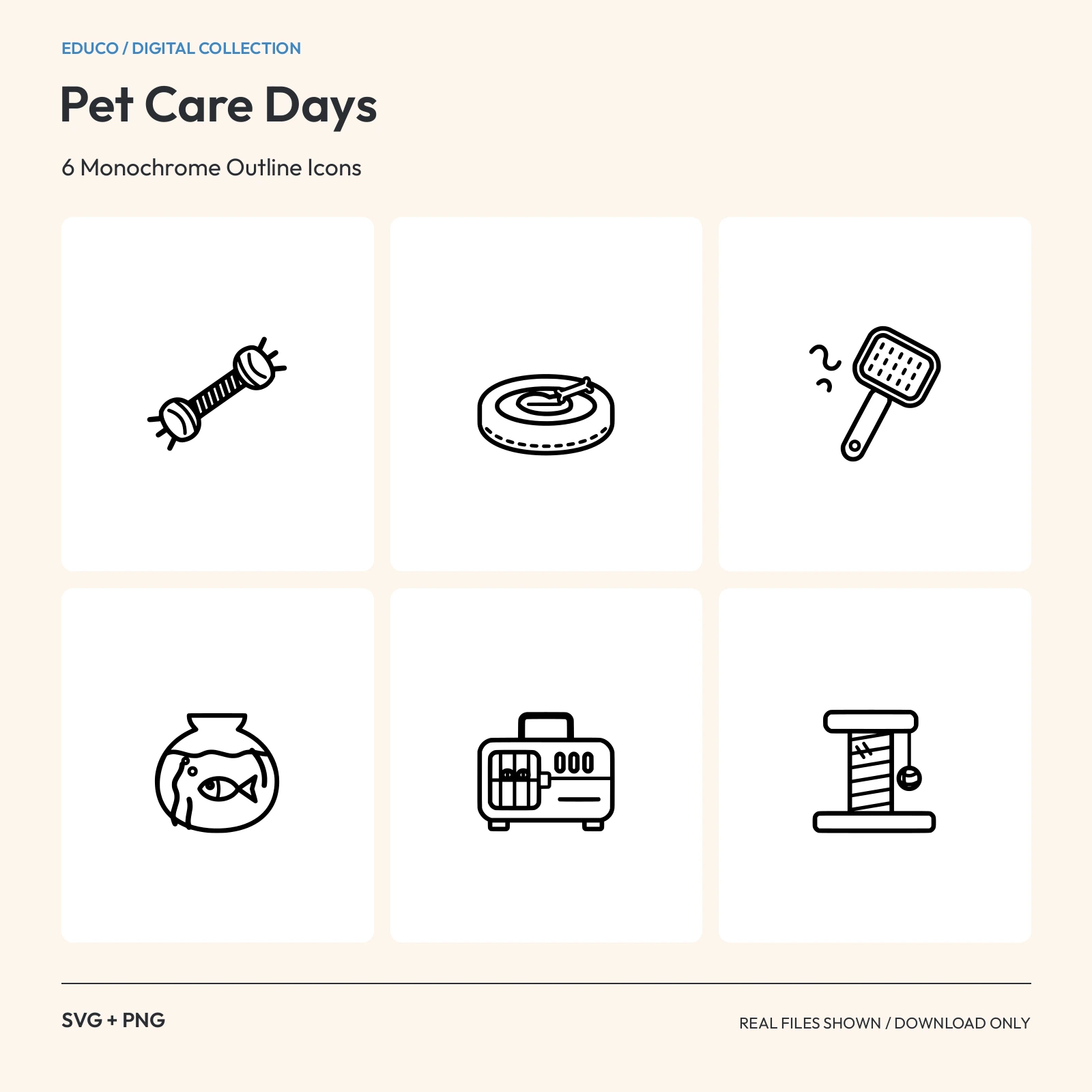 Pet Care Days - 6 Monochrome Outline Icons preview