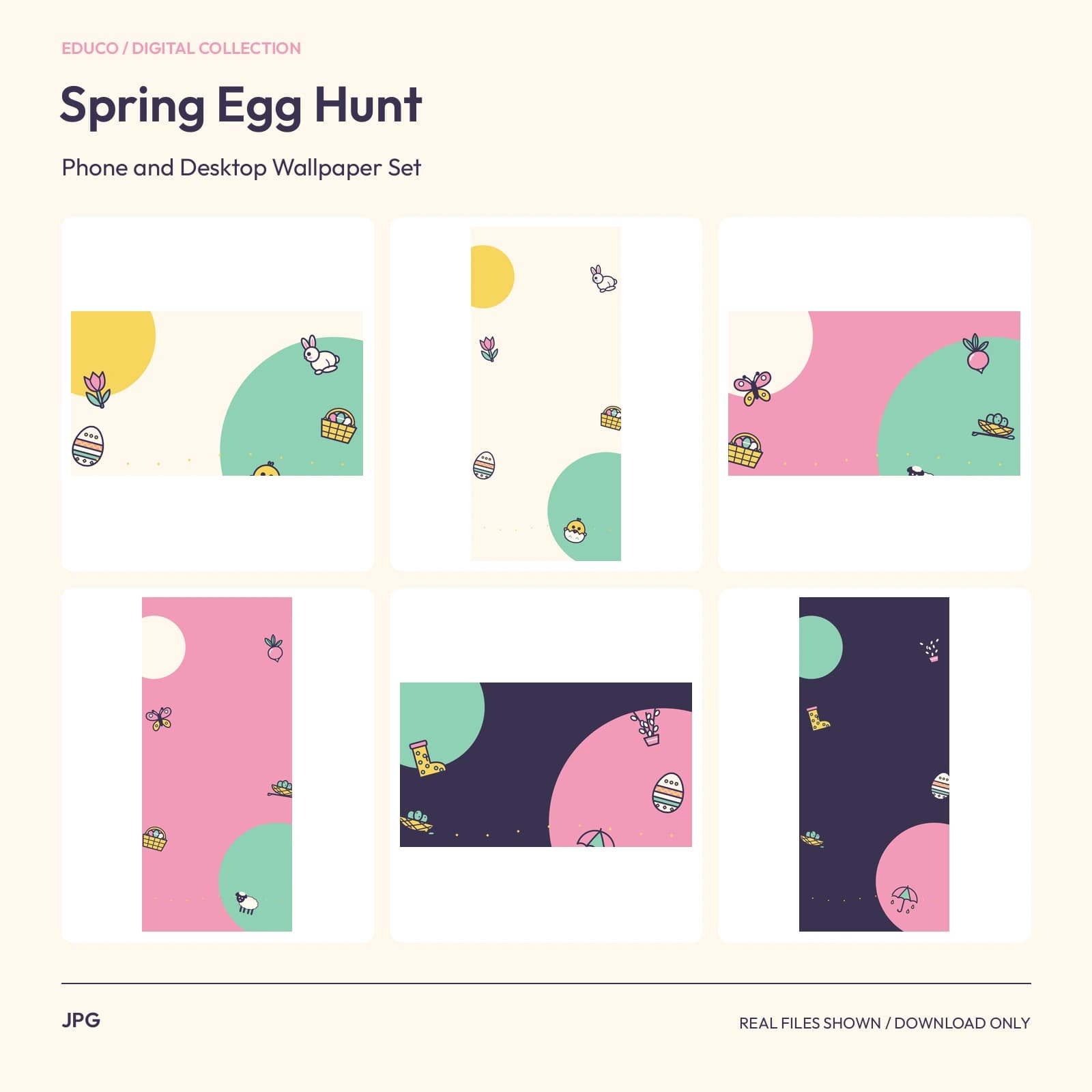 Spring Egg Hunt - Phone and Desktop Wallpaper Set preview