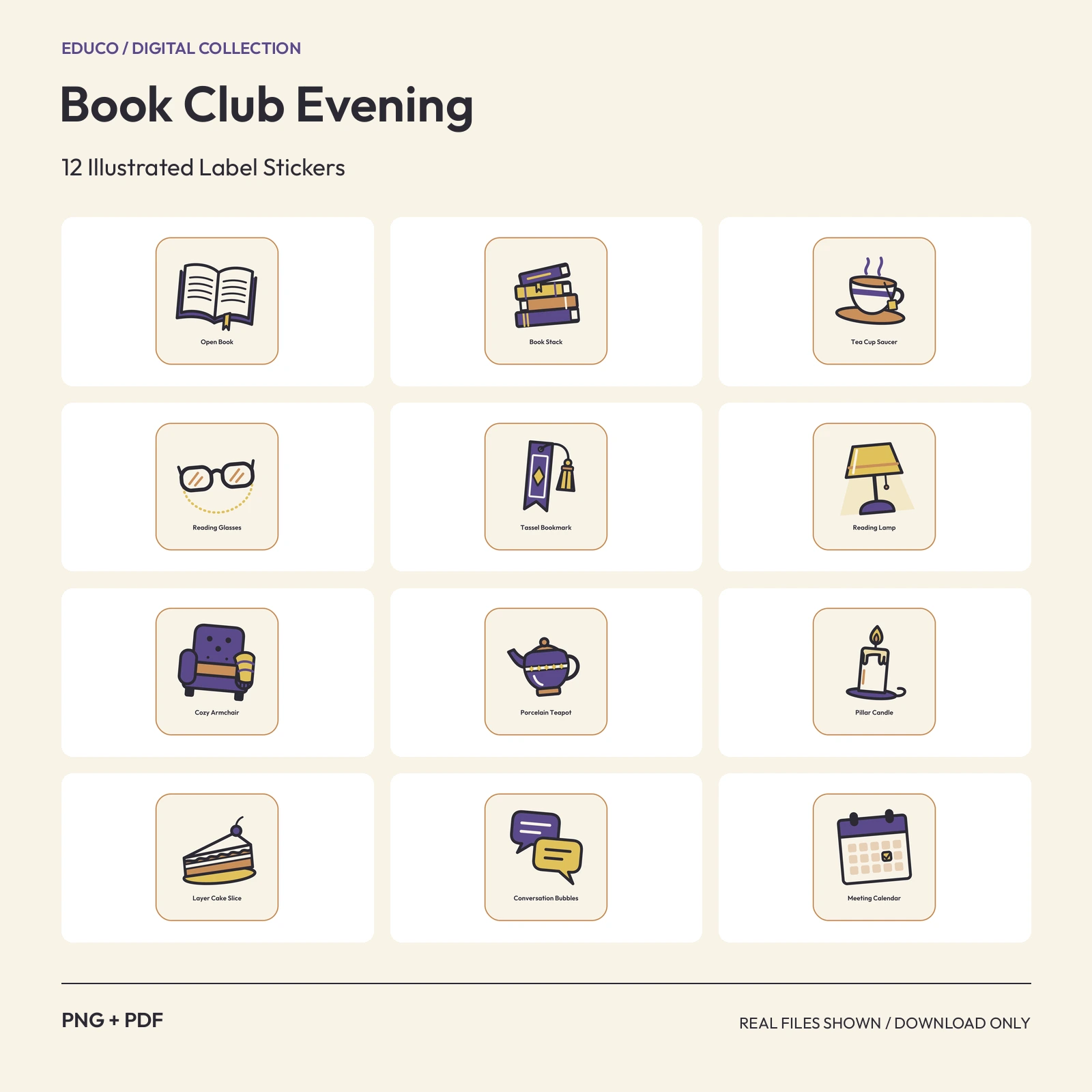 Book Club Evening - 12 Illustrated Label Stickers preview