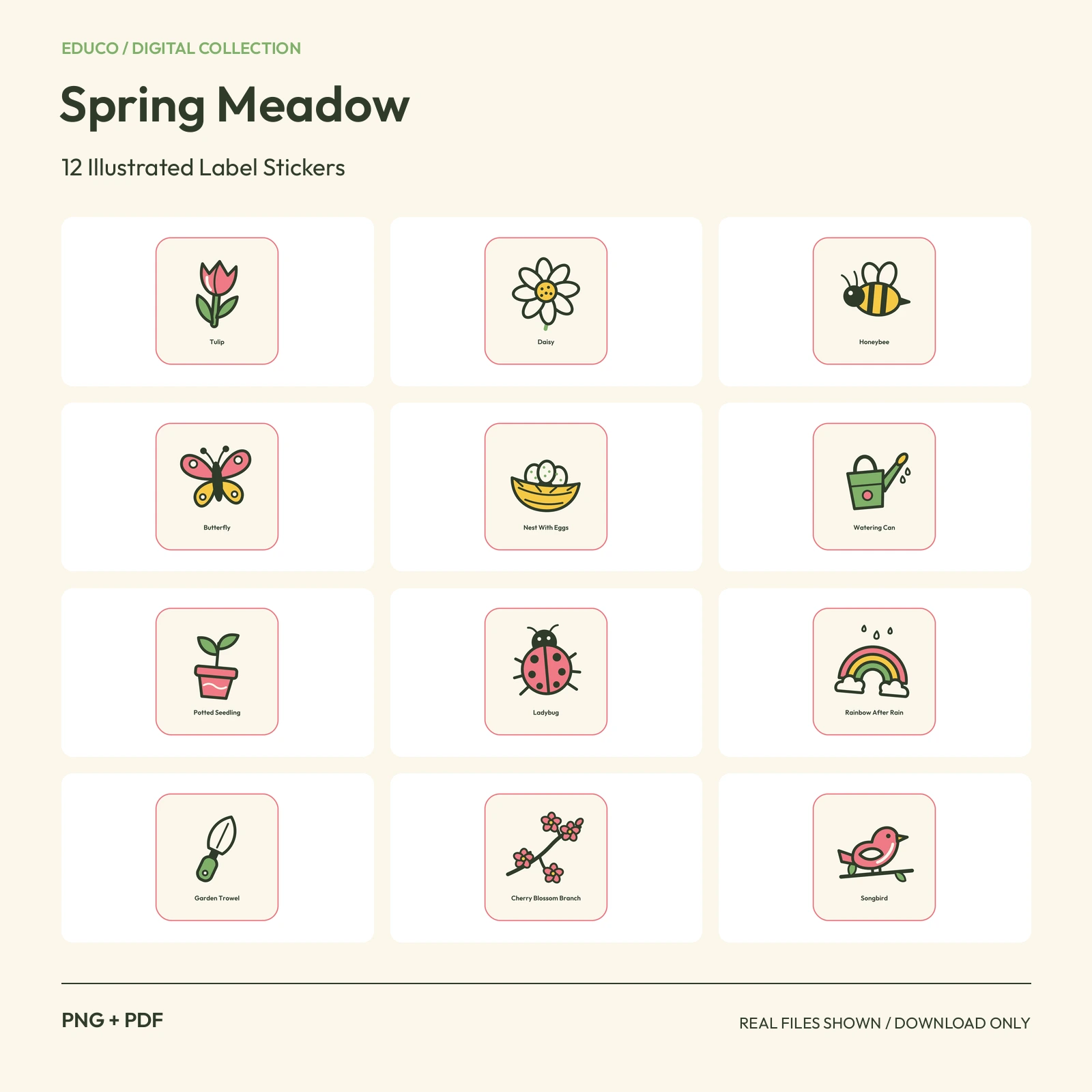 Spring Meadow - 12 Illustrated Label Stickers preview