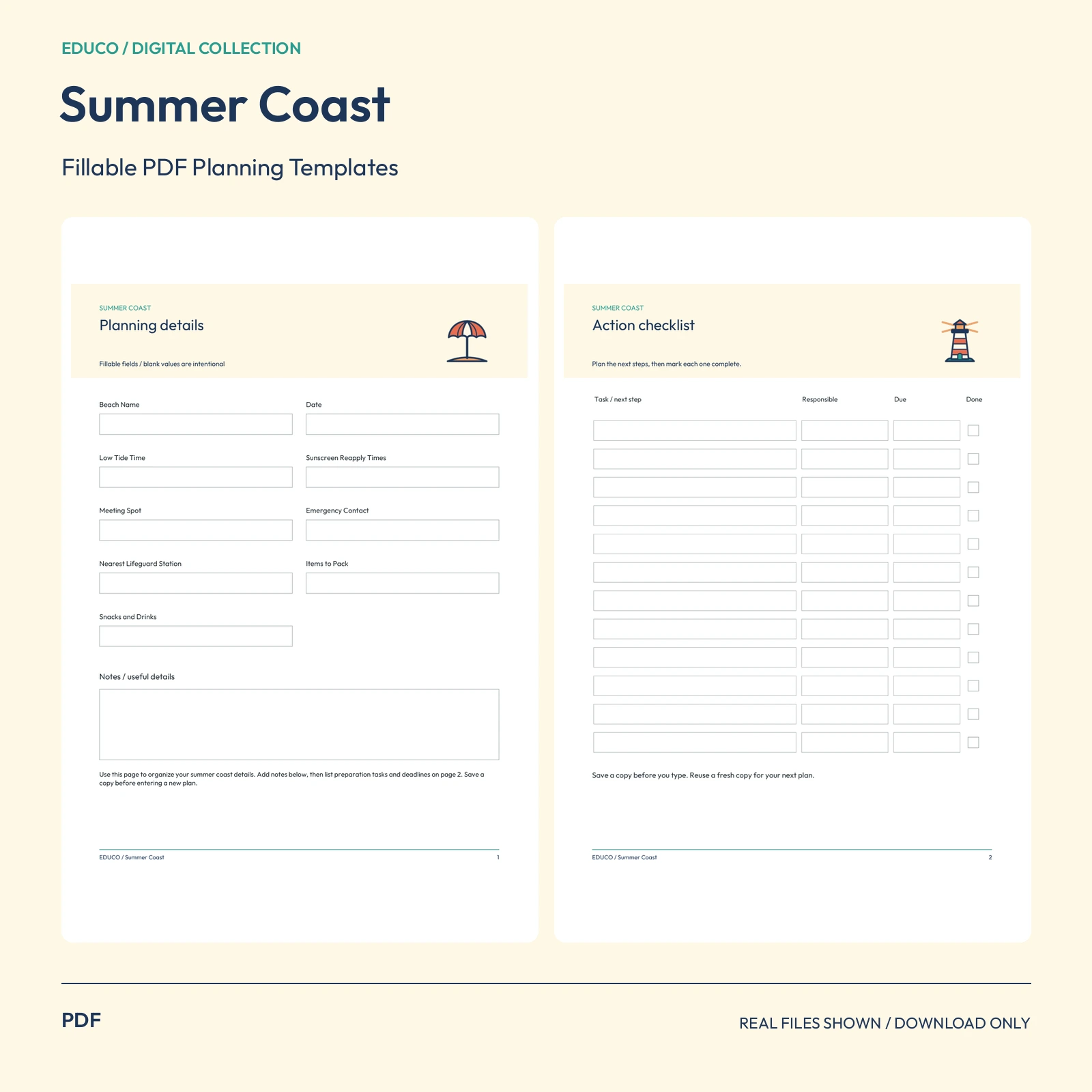Summer Coast - Fillable PDF Planning Templates preview