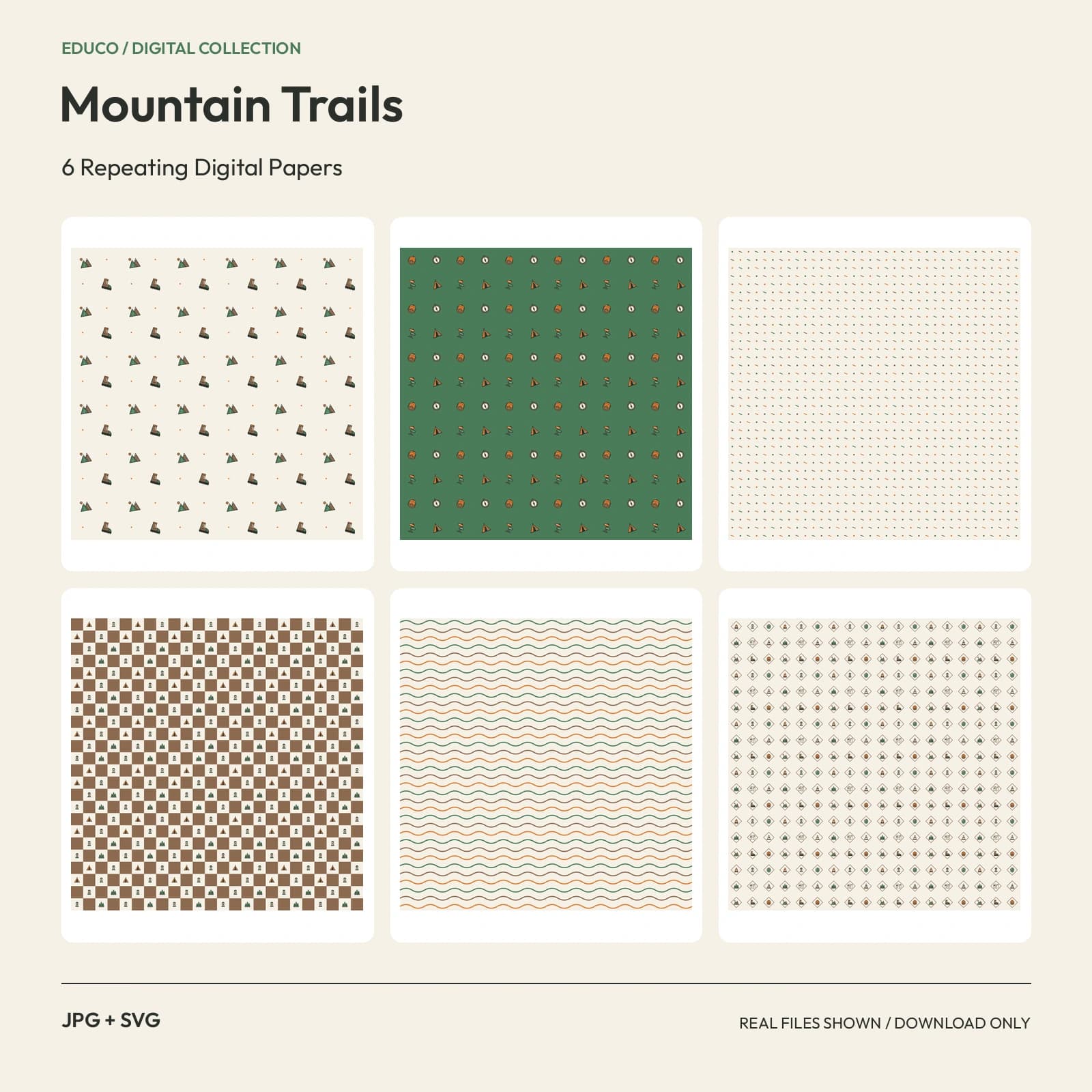 Mountain Trails - 6 Repeating Digital Papers preview