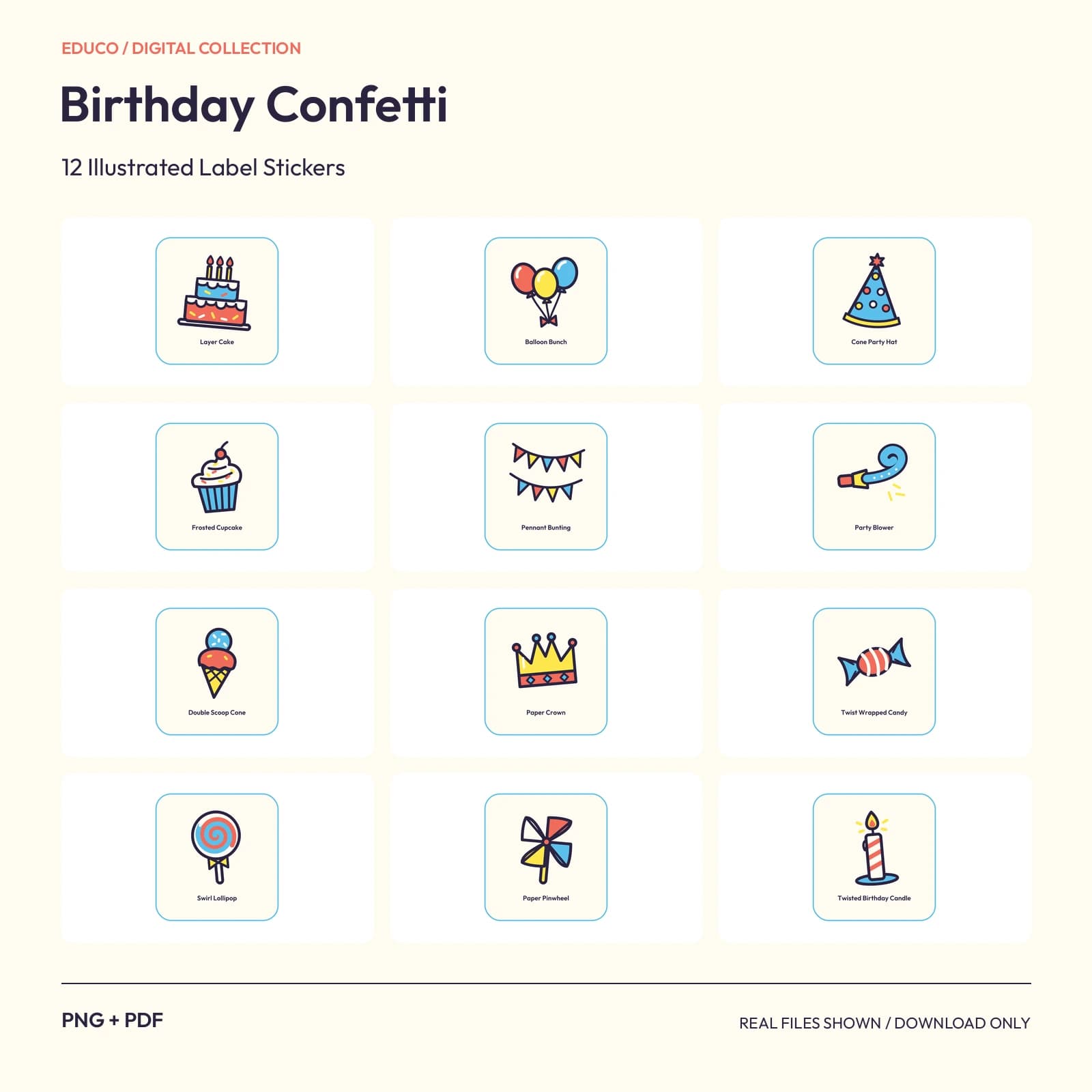 Birthday Confetti - 12 Illustrated Label Stickers preview