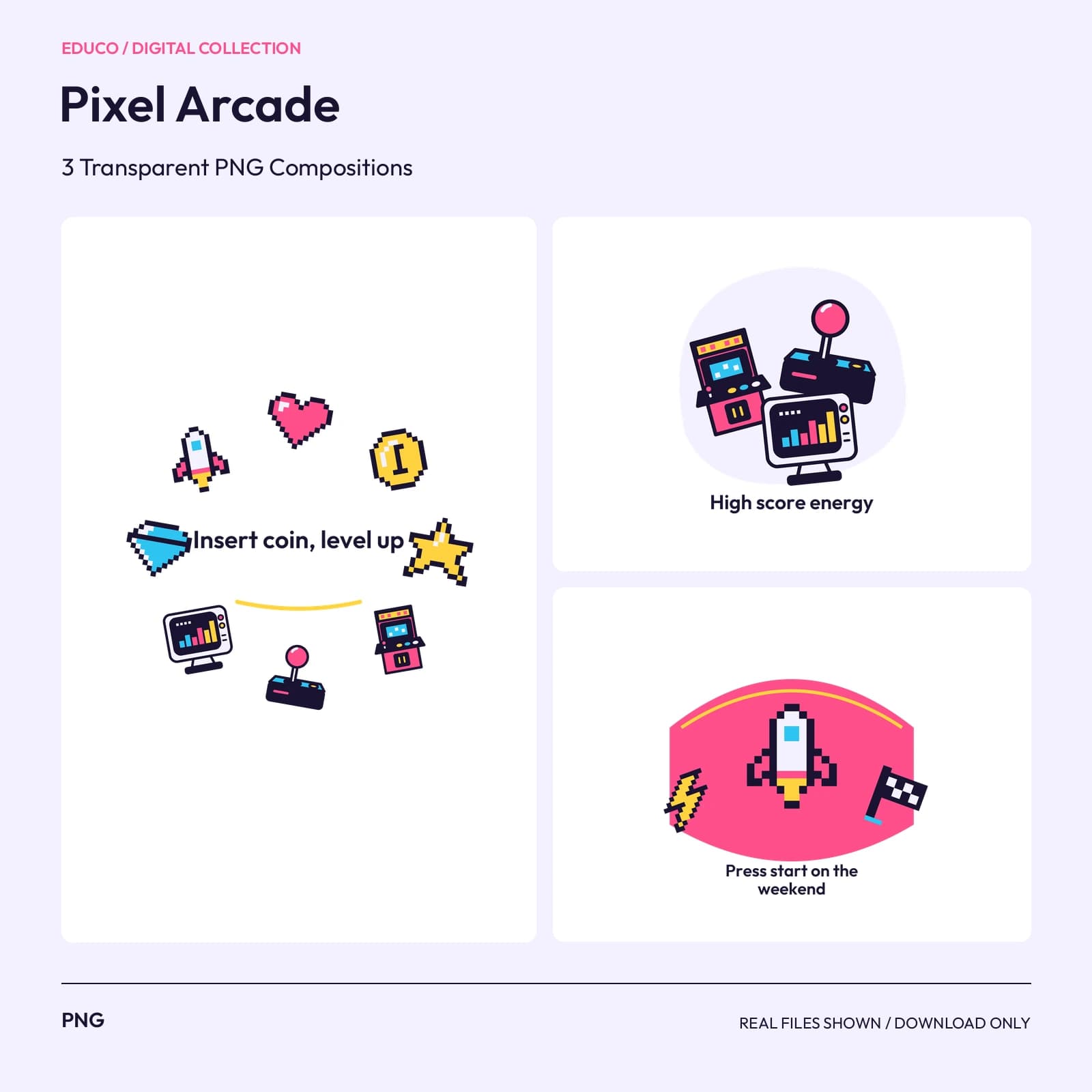 Pixel Arcade - 3 Transparent PNG Compositions preview