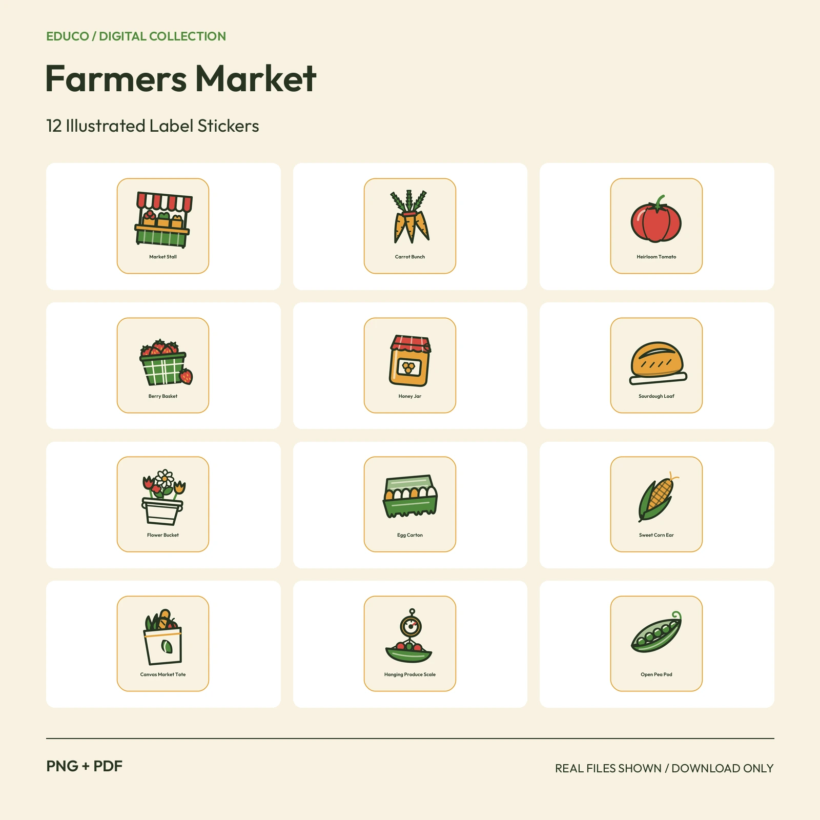 Farmers Market - 12 Illustrated Label Stickers preview