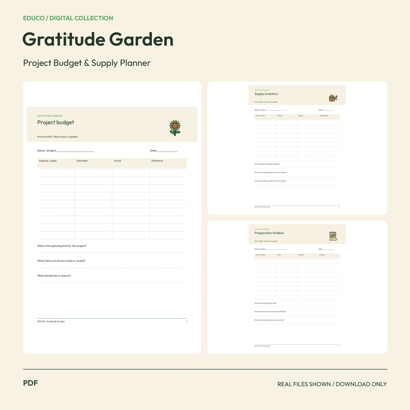 Gratitude Garden - Project Budget and Supply Planner preview