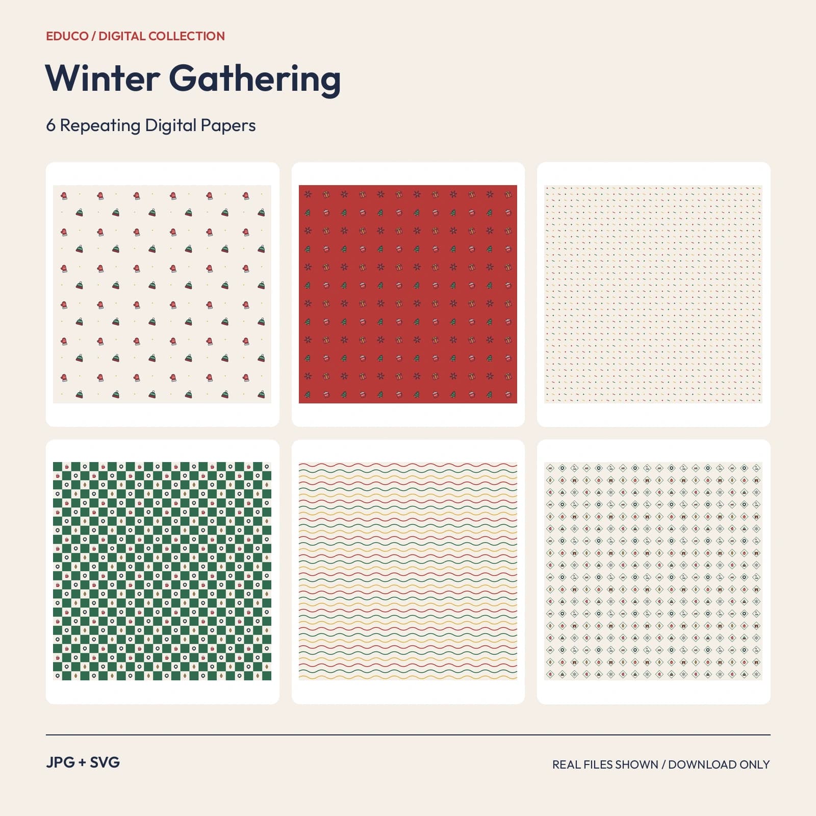 Winter Gathering - 6 Repeating Digital Papers preview