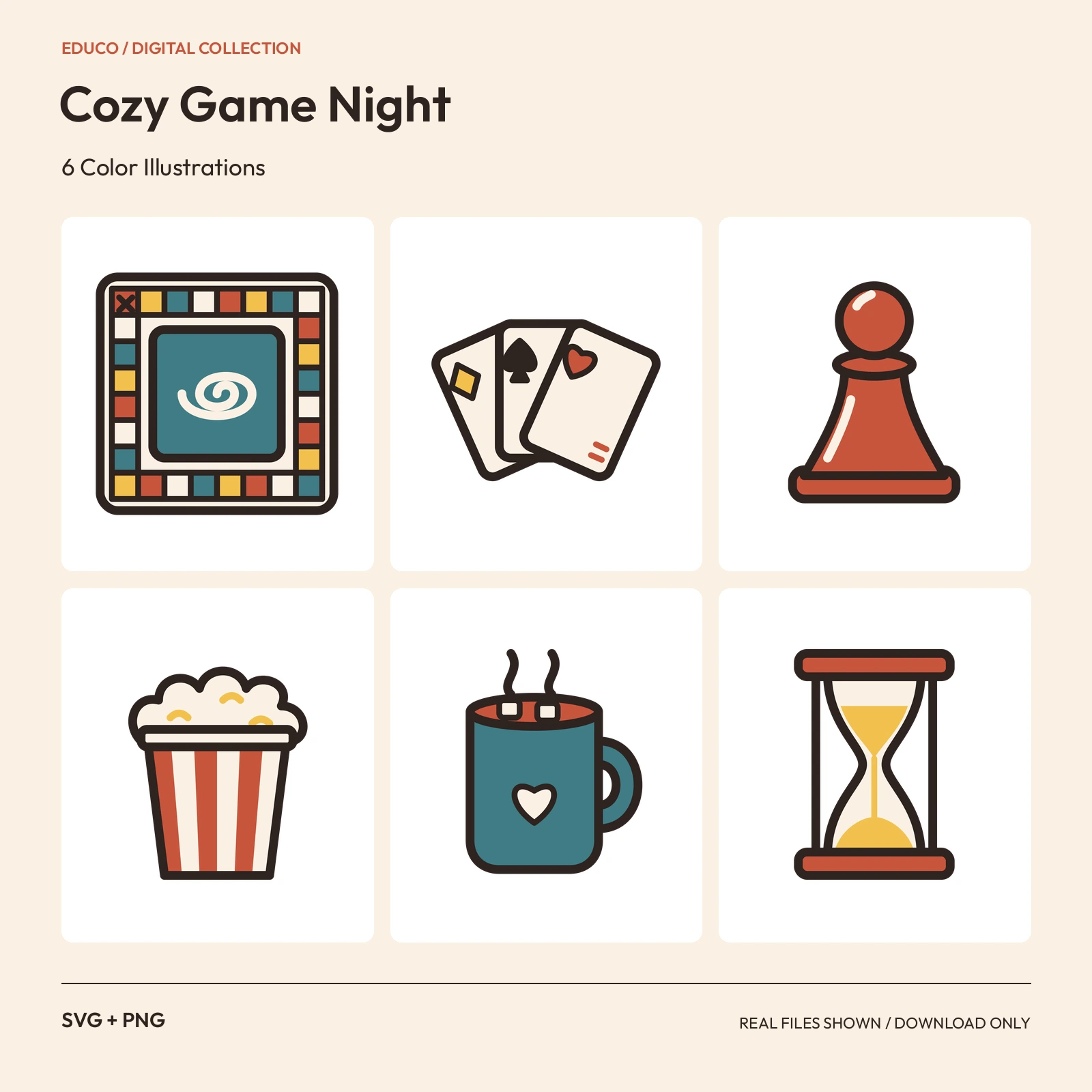 Cozy Game Night - 6 Color Illustrations preview