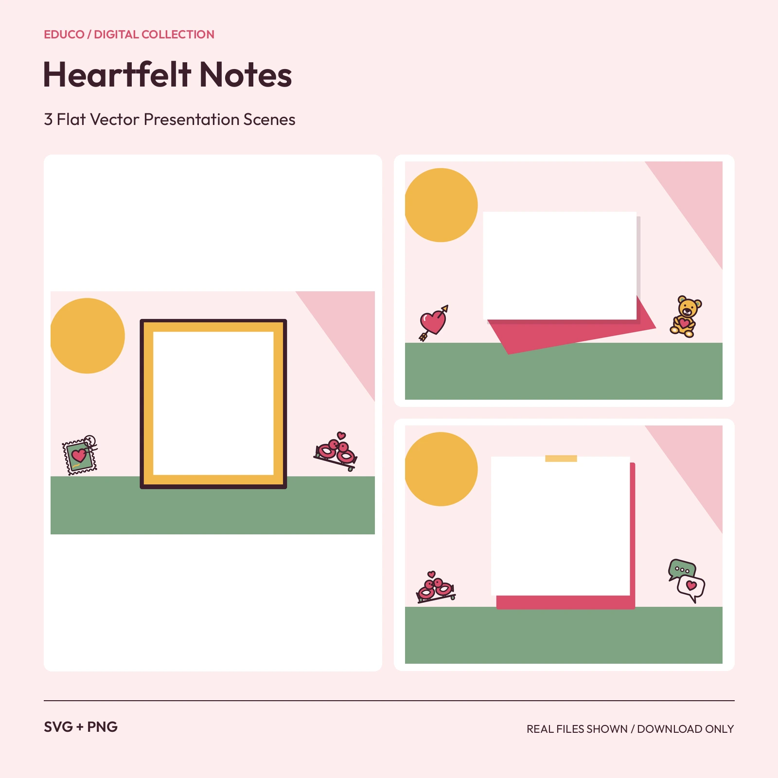 Heartfelt Notes - 3 Flat Vector Presentation Scenes preview
