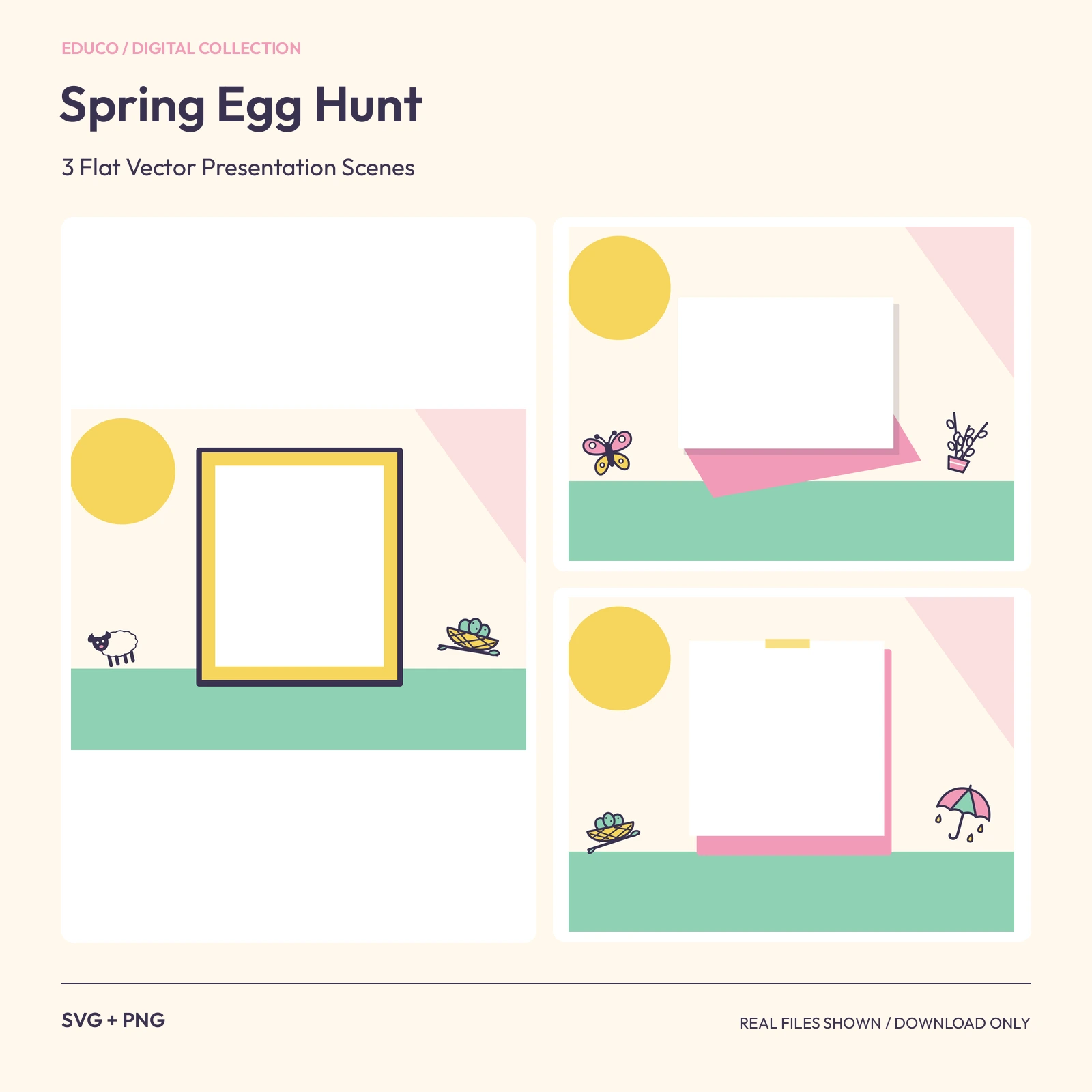 Spring Egg Hunt - 3 Flat Vector Presentation Scenes preview