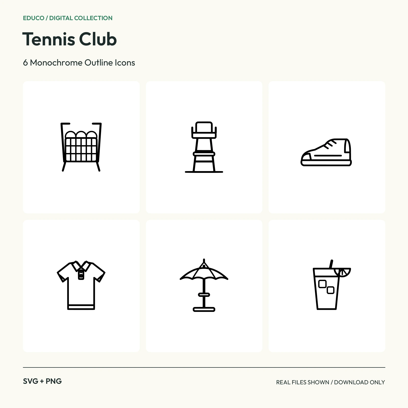 Tennis Club - 6 Monochrome Outline Icons preview