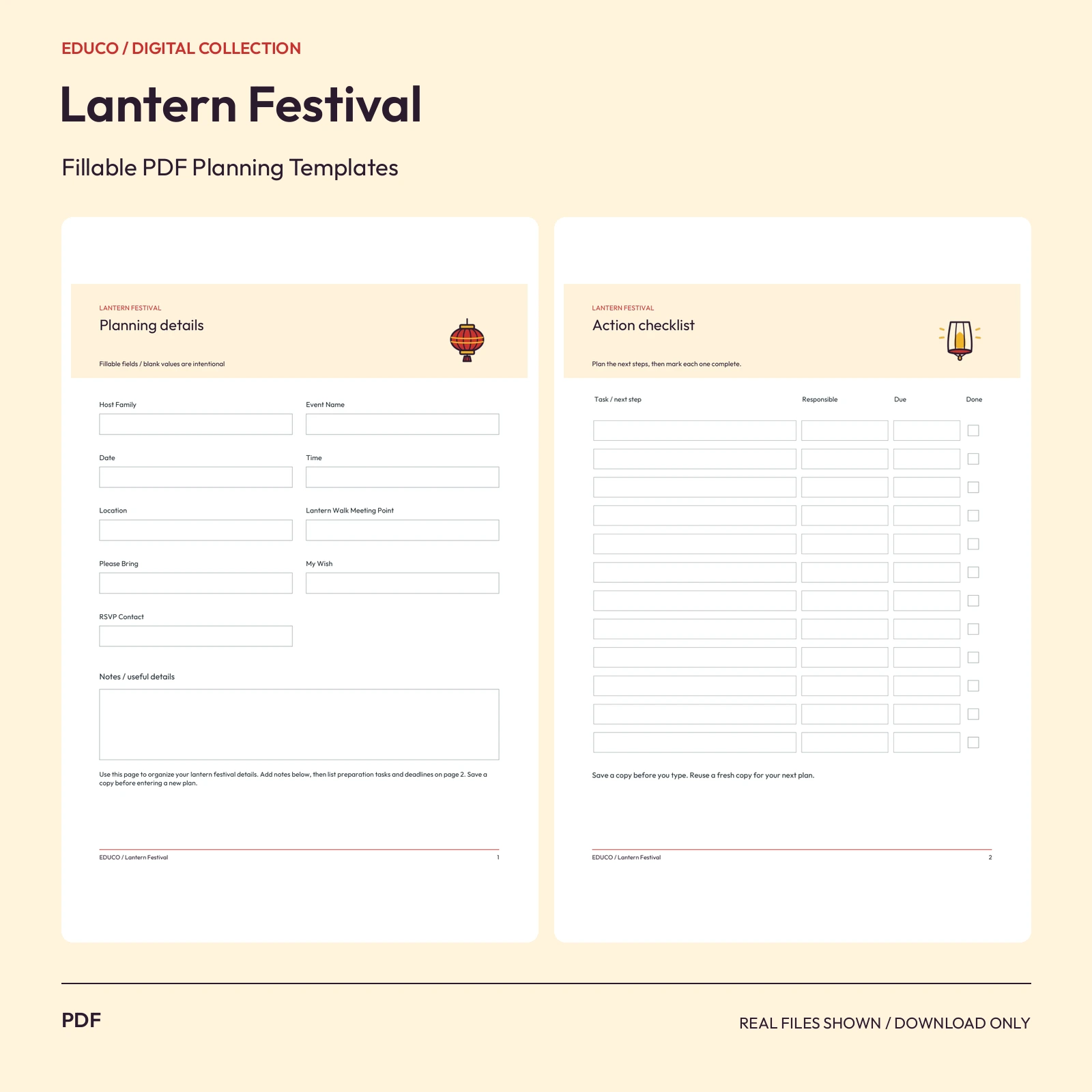Lantern Festival - Fillable PDF Planning Templates preview