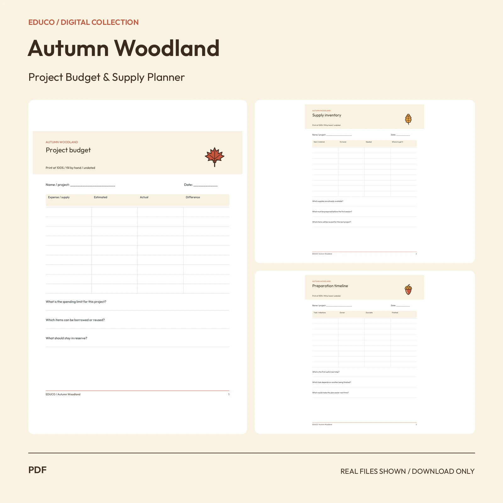 Autumn Woodland - Project Budget and Supply Planner preview