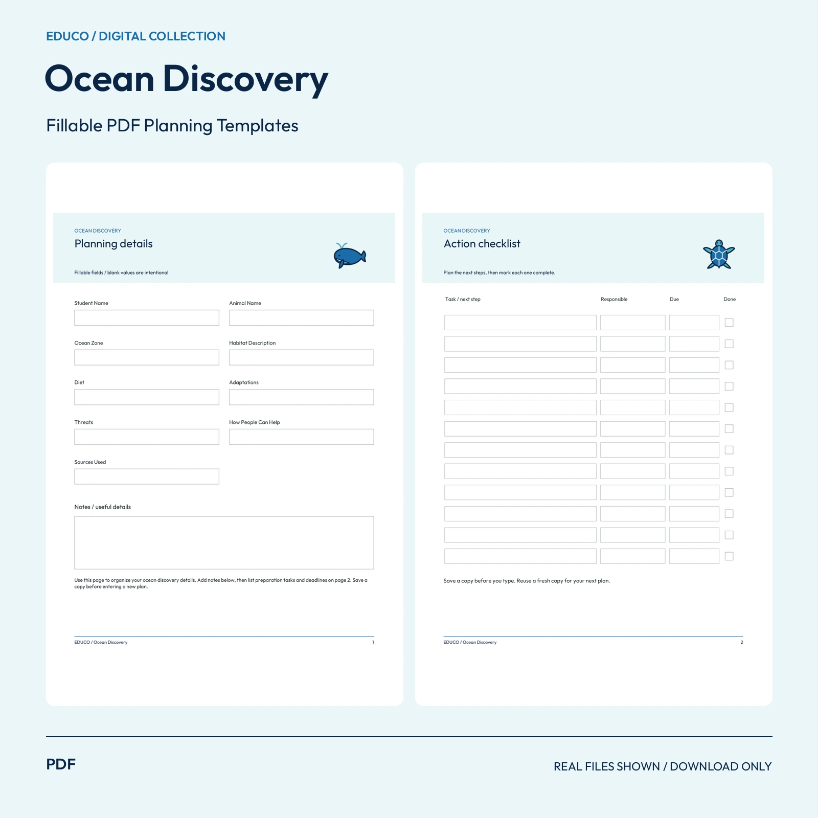 Ocean Discovery - Fillable PDF Planning Templates preview