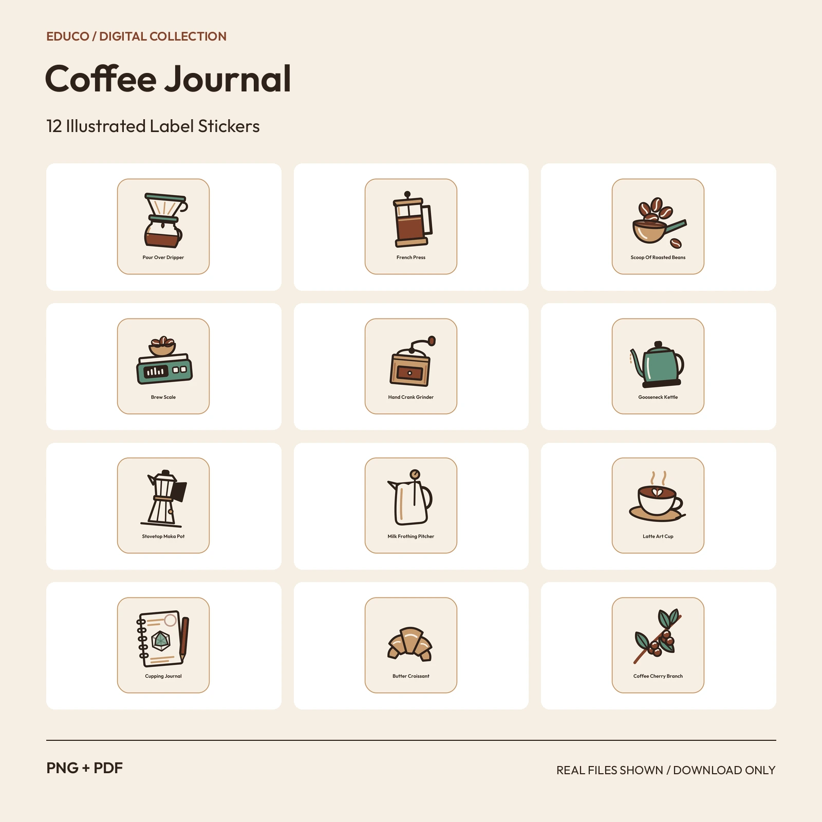 Coffee Journal - 12 Illustrated Label Stickers preview