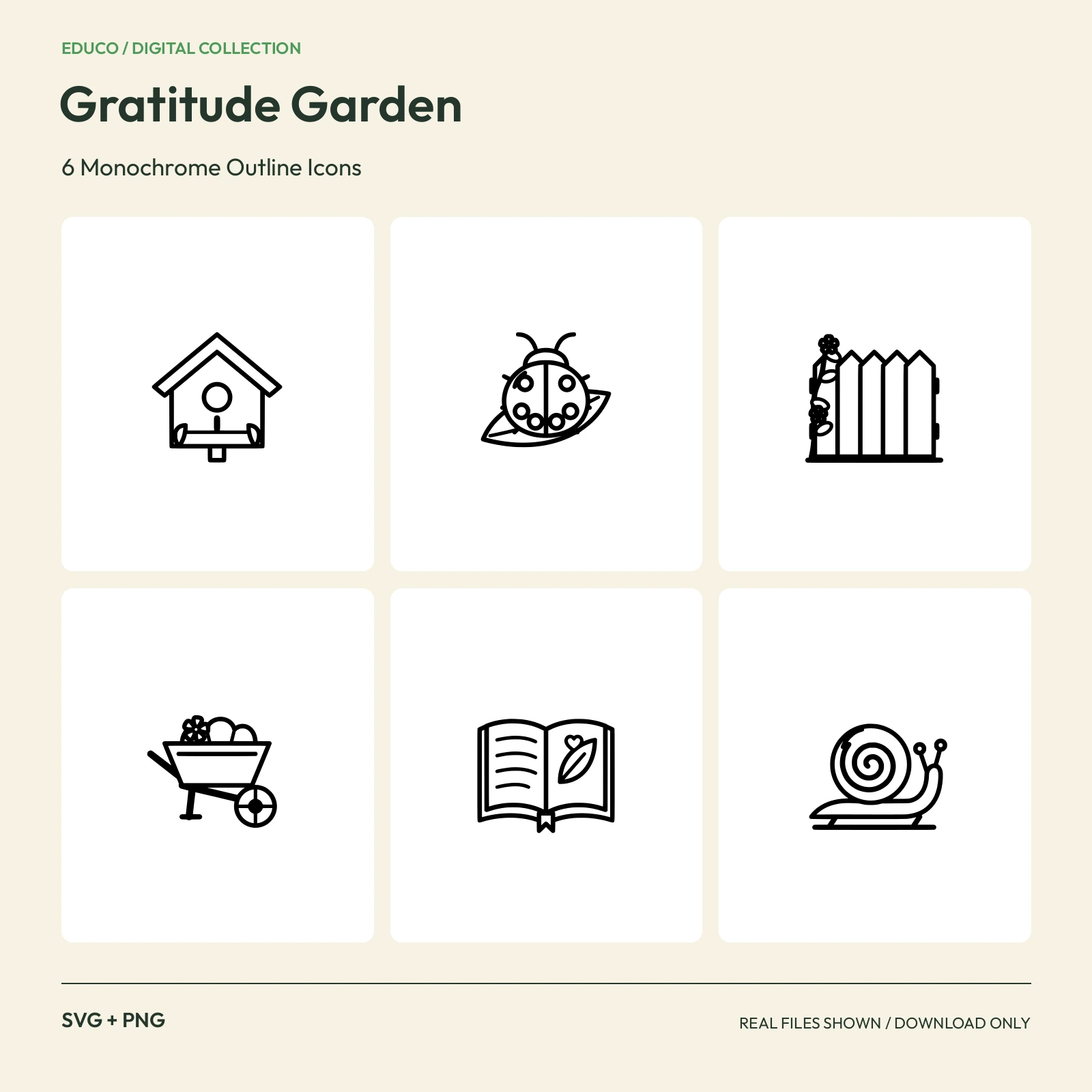 Gratitude Garden - 6 Monochrome Outline Icons preview