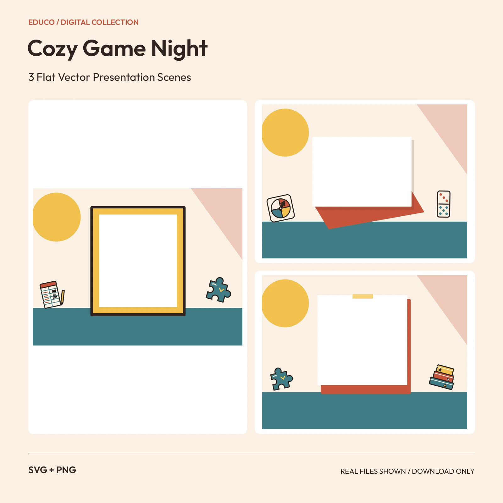 Cozy Game Night - 3 Flat Vector Presentation Scenes preview