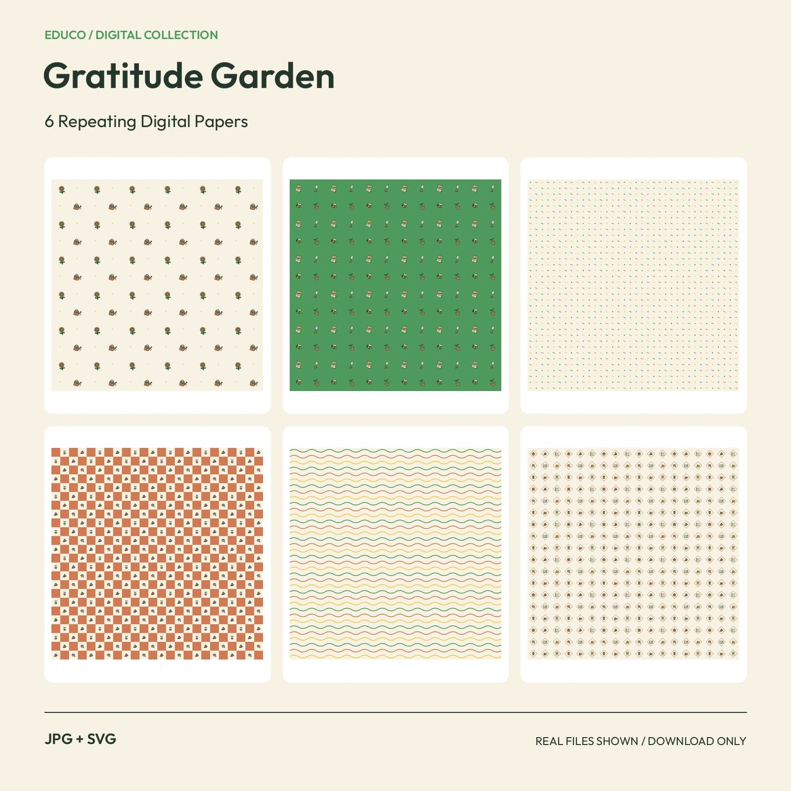 Gratitude Garden - 6 Repeating Digital Papers preview