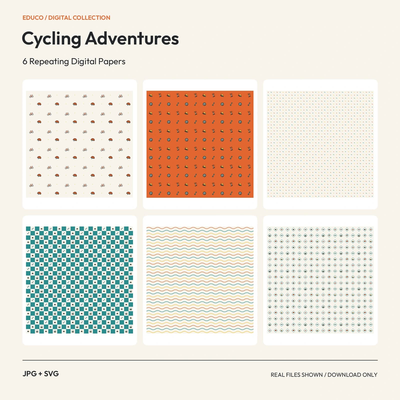 Cycling Adventures - 6 Repeating Digital Papers preview