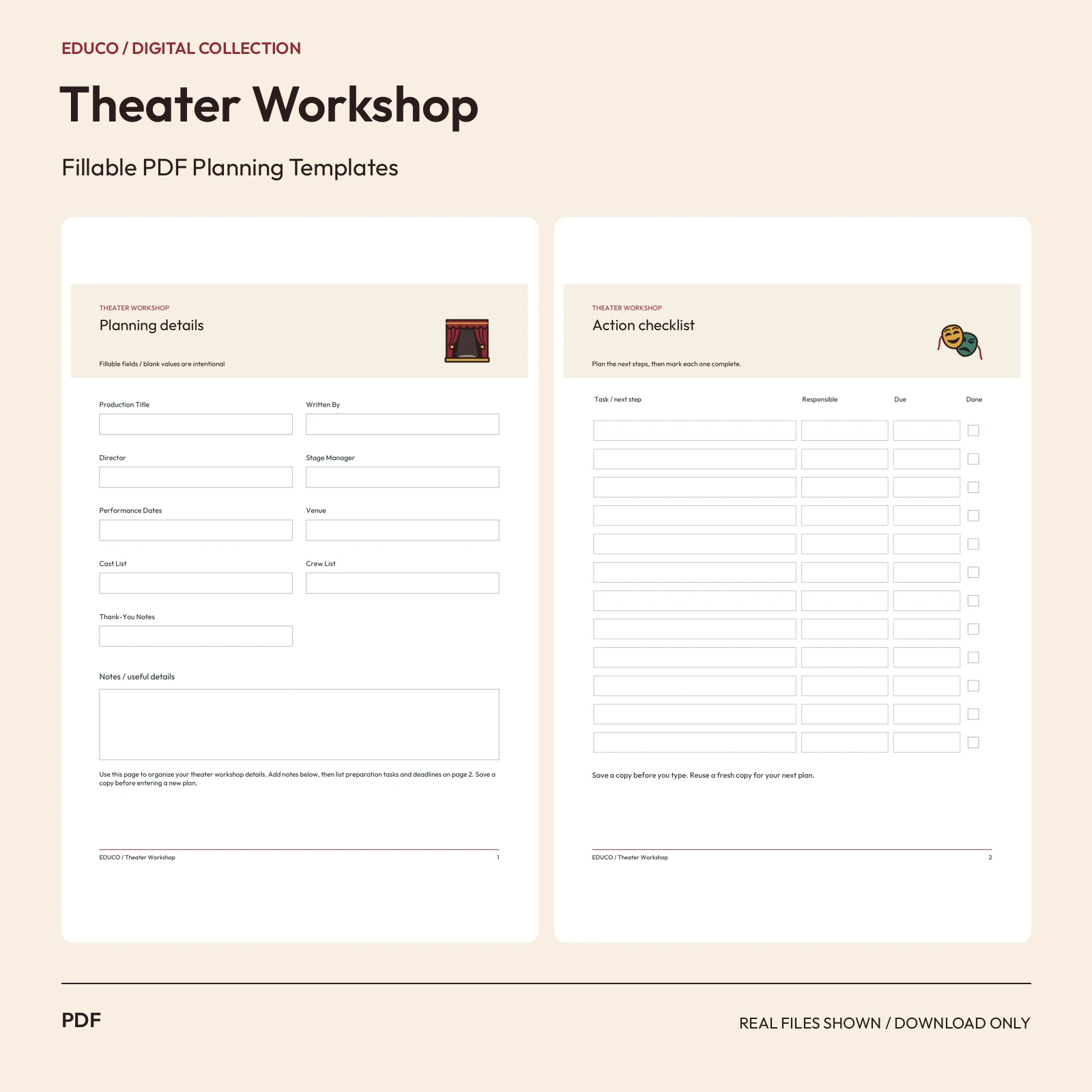 Theater Workshop - Fillable PDF Planning Templates preview