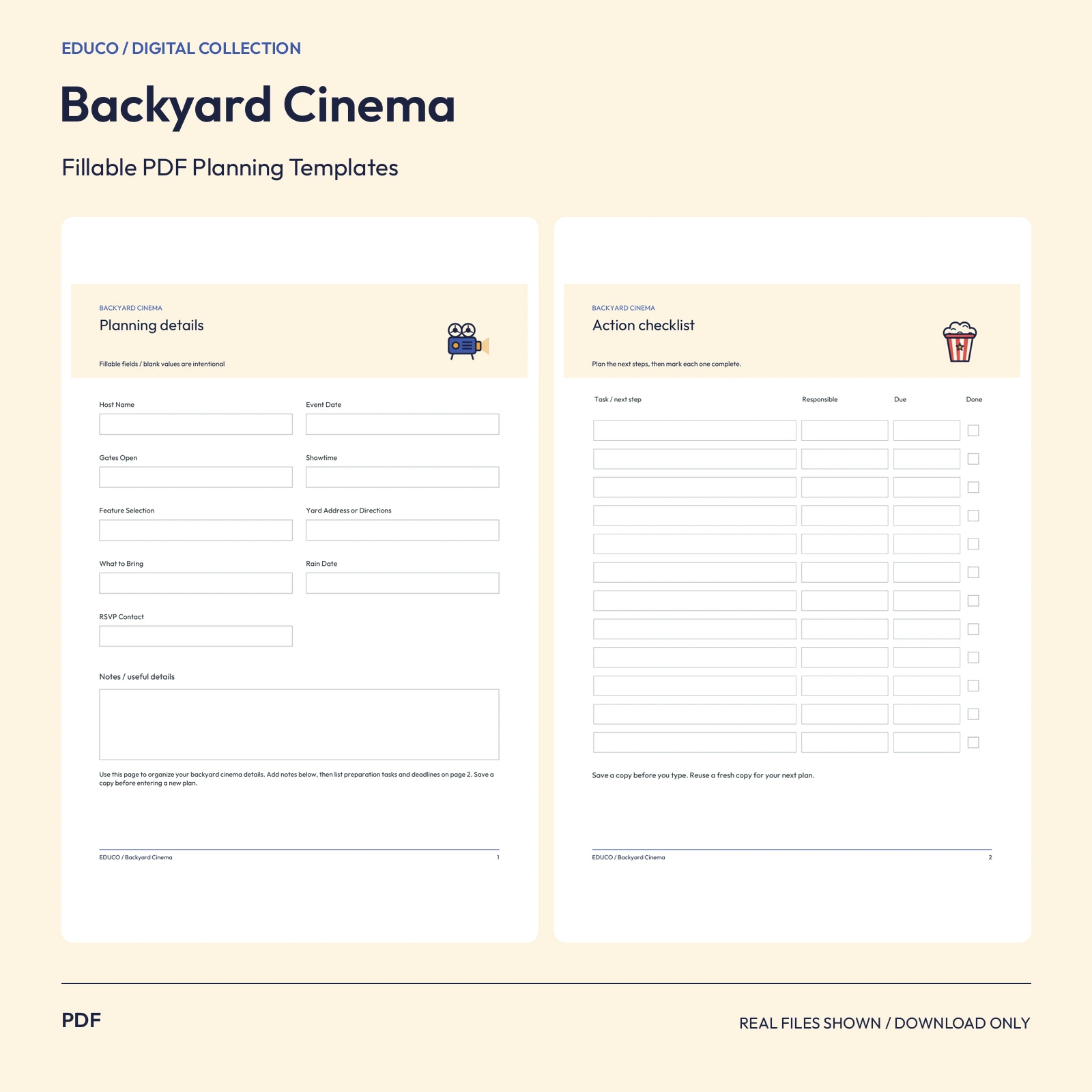 Backyard Cinema - Fillable PDF Planning Templates preview