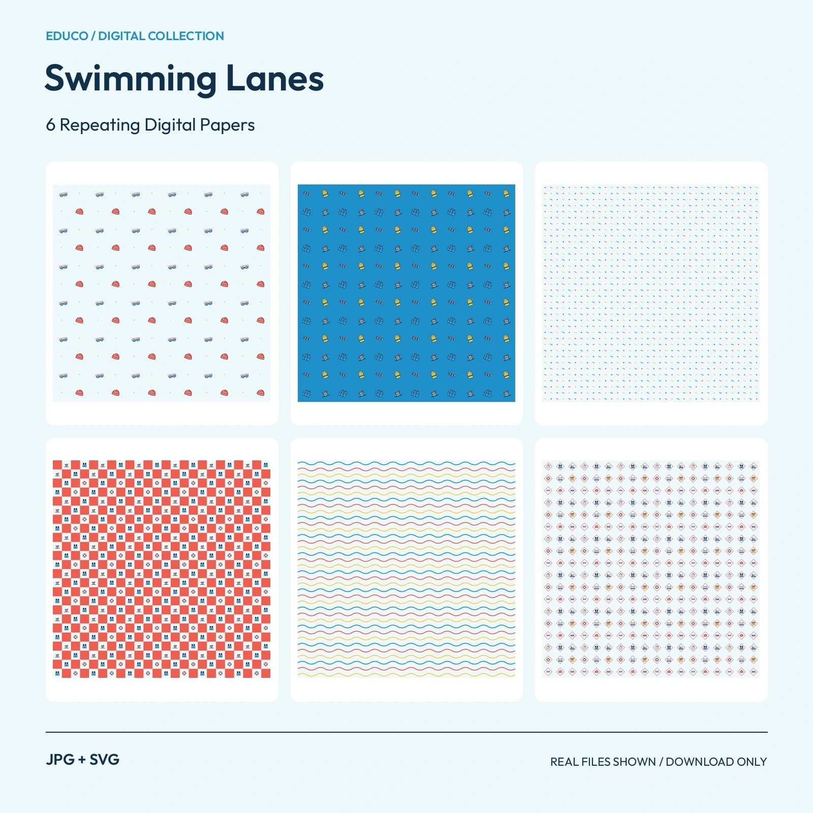 Swimming Lanes - 6 Repeating Digital Papers preview