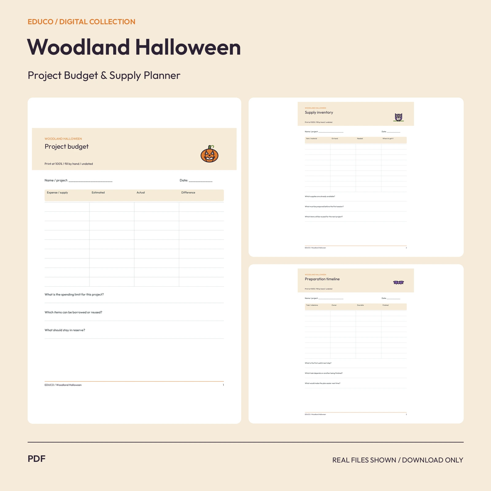 Woodland Halloween - Project Budget and Supply Planner preview