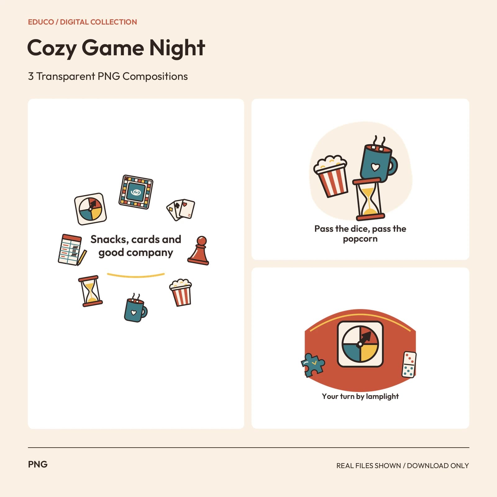 Cozy Game Night - 3 Transparent PNG Compositions preview