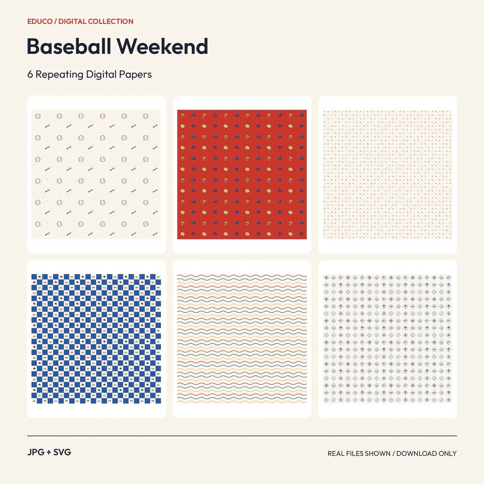 Baseball Weekend - 6 Repeating Digital Papers preview