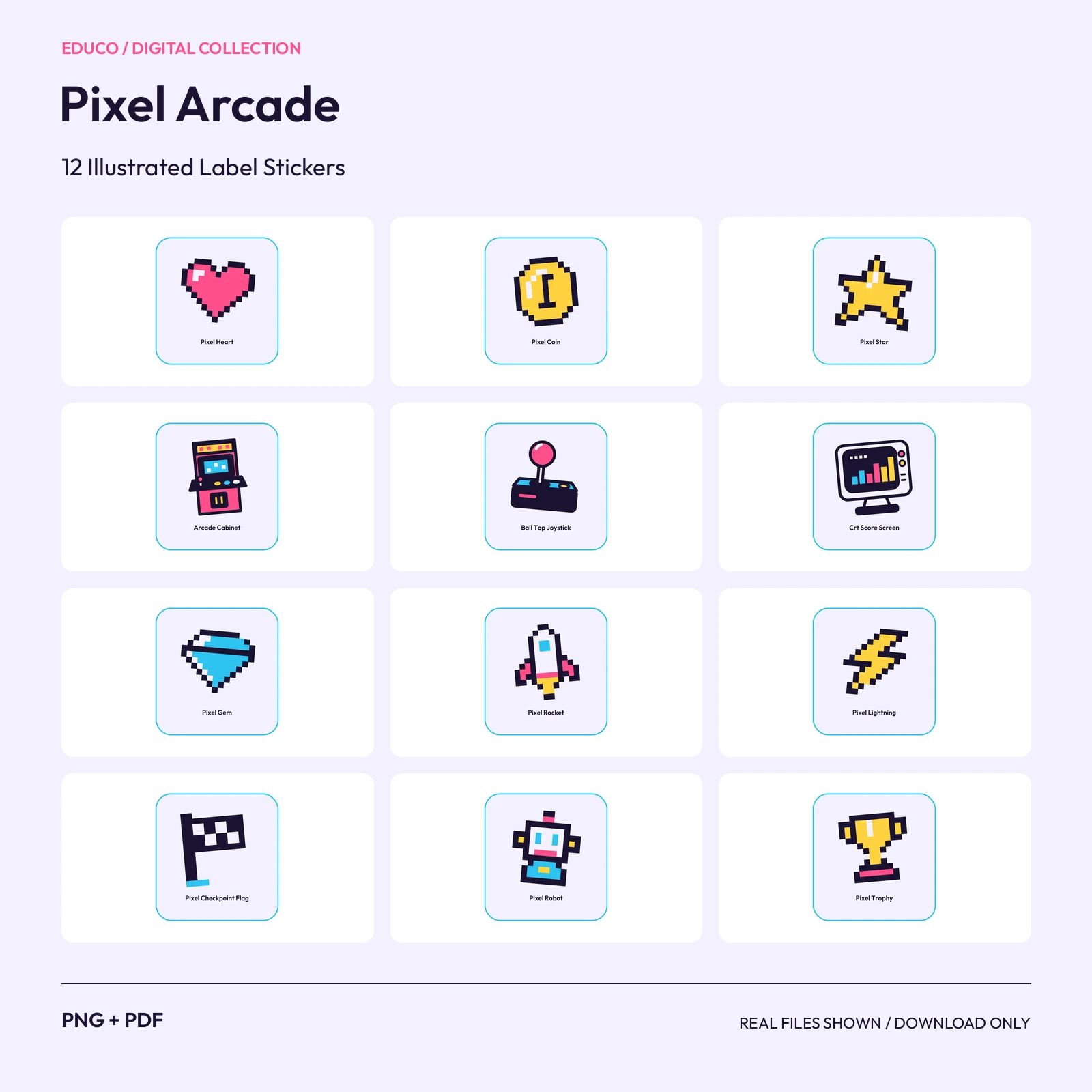Pixel Arcade - 12 Illustrated Label Stickers preview