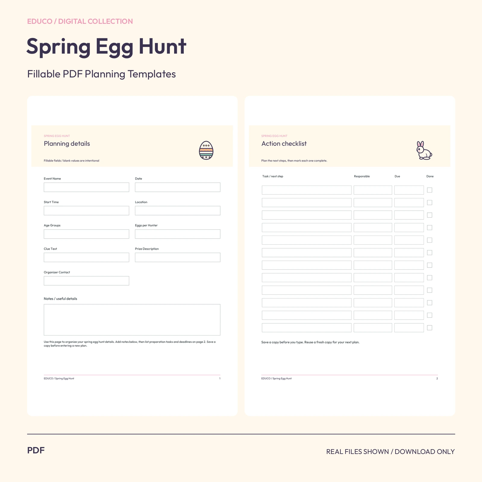 Spring Egg Hunt - Fillable PDF Planning Templates preview