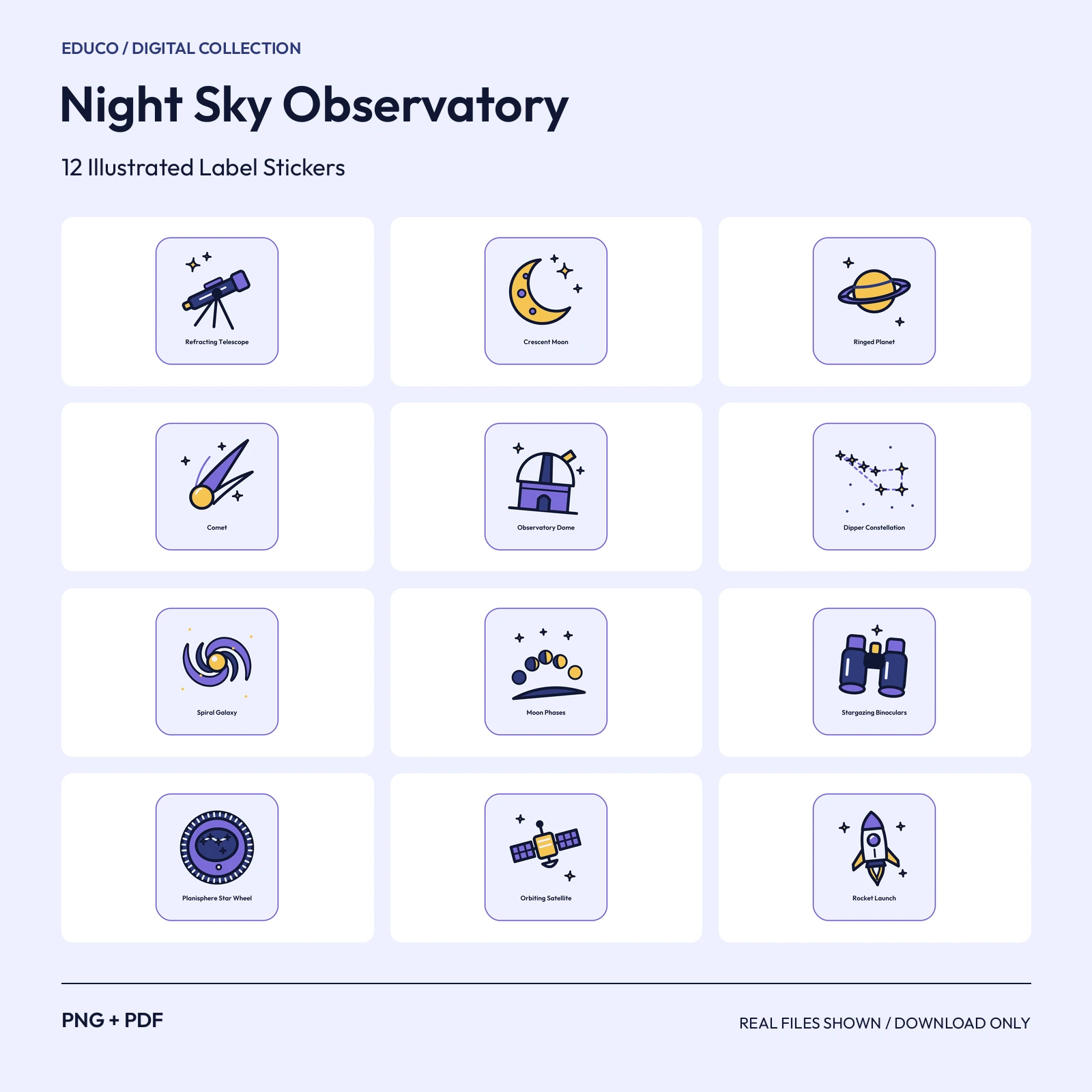 Night Sky Observatory - 12 Illustrated Label Stickers preview